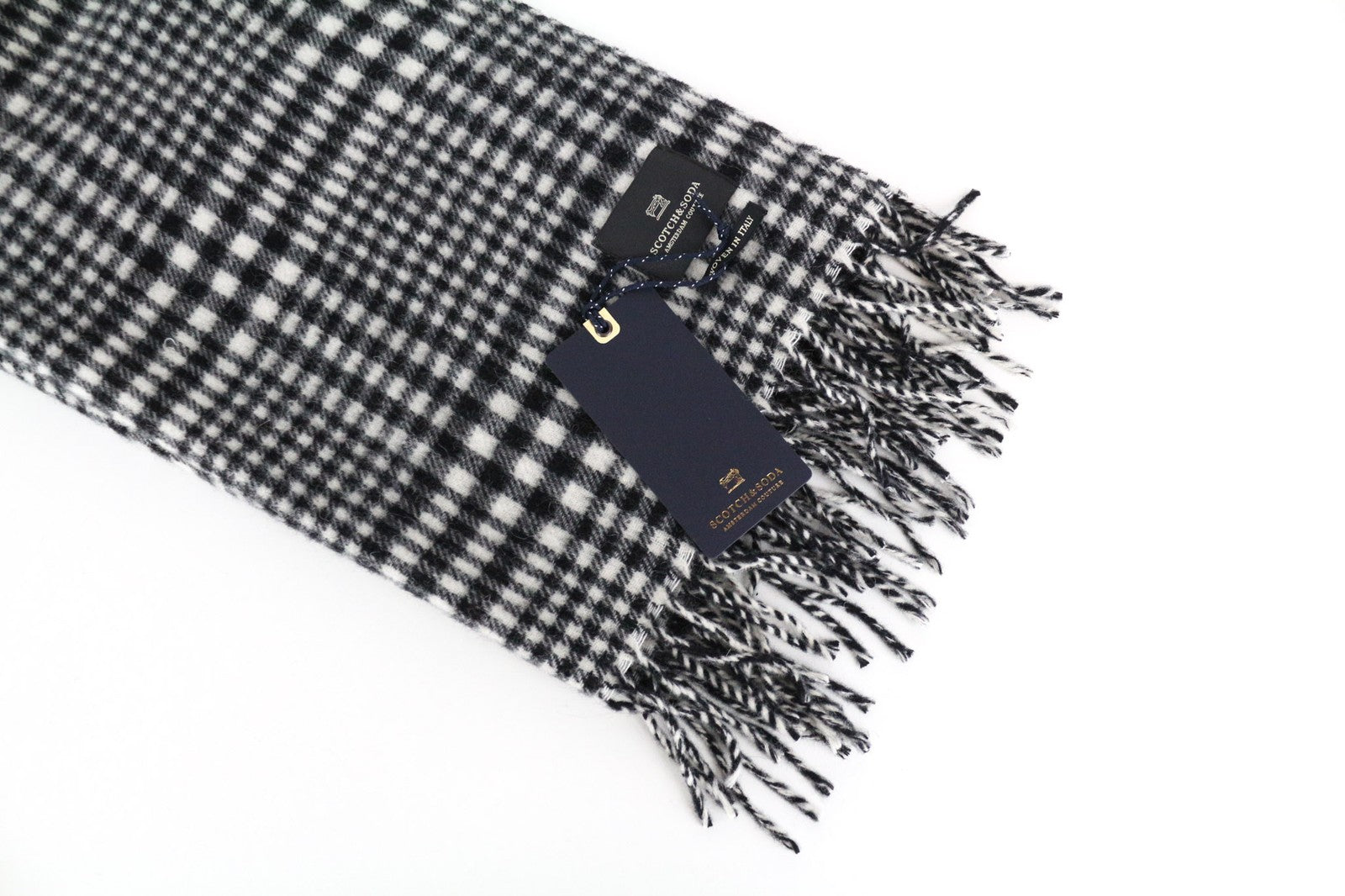SCOTCH & SODA Men's Scarf OS Grey Melange Tartan Check Tight-Knit Wool
