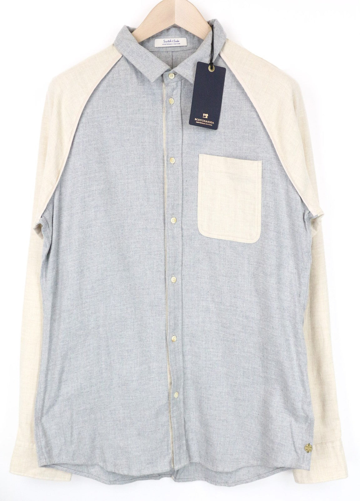 SCOTCH & SODA Men's Shirt ~M Beige Colourblock Flannel Melange Button Shirt