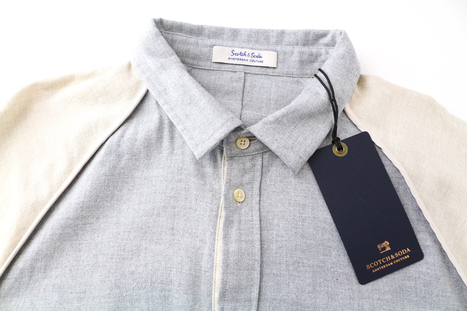 SCOTCH & SODA Men's Shirt ~M Beige Colourblock Flannel Melange Button Shirt