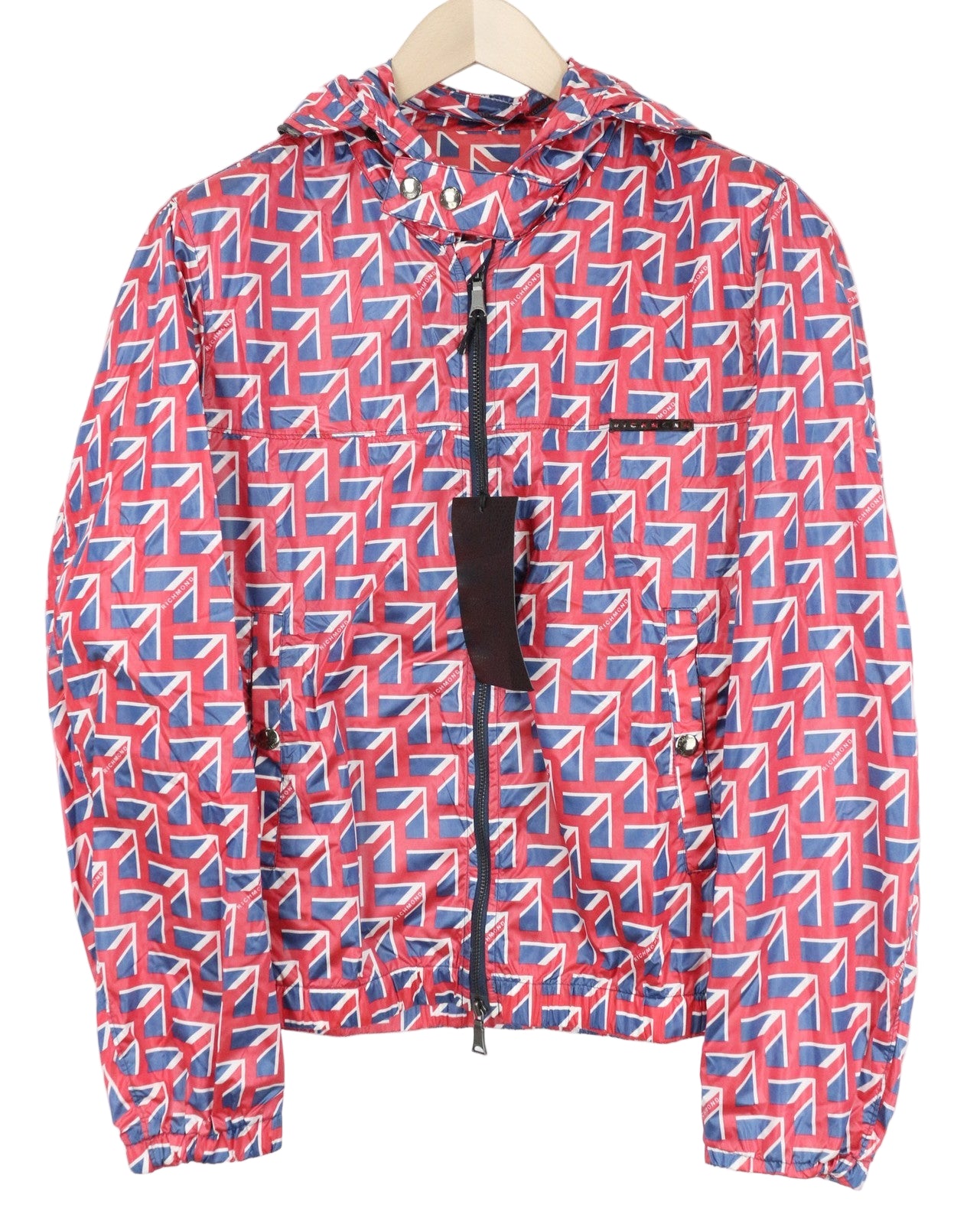 RICHMOND Men's Jacket IT48 Red Hooded Windbreaker Lightweight Zip Graphic