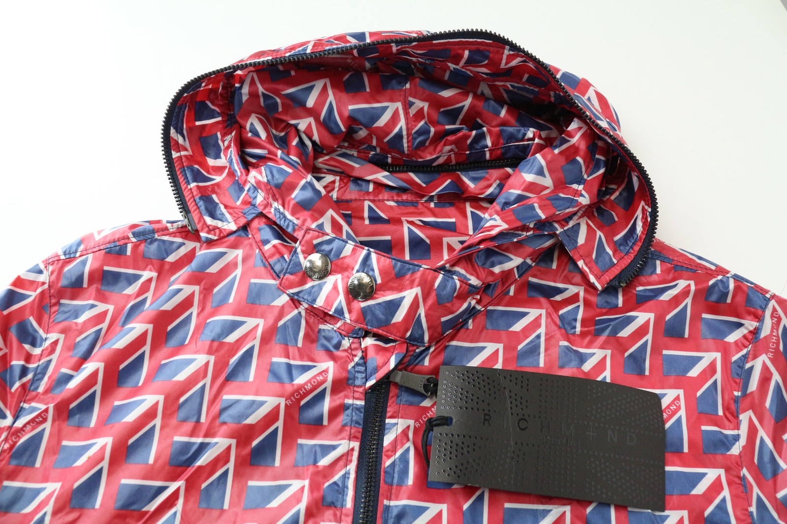 RICHMOND Men's Jacket IT48 Red Hooded Windbreaker Lightweight Zip Graphic