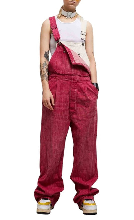 R13 Double Bib Damon Women Overall M Vintage Pink Faded Oversized Denim RRP€1299