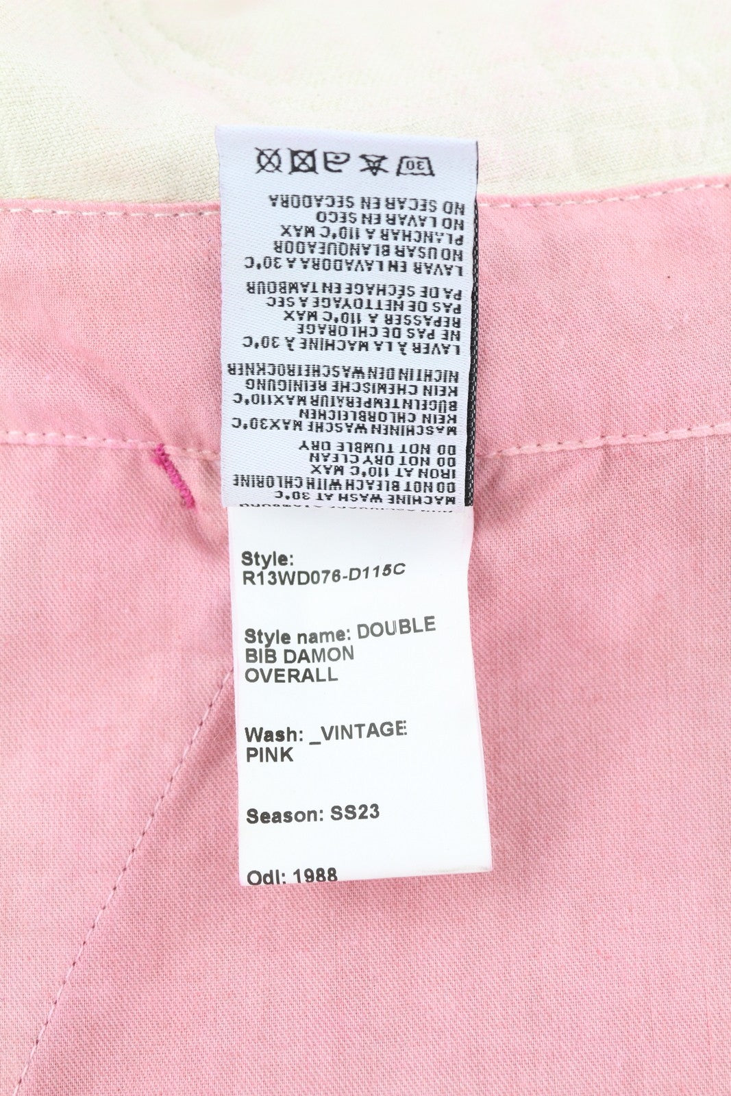 R13 Double Bib Damon Women Overall M Vintage Pink Faded Oversized Denim RRP€1299