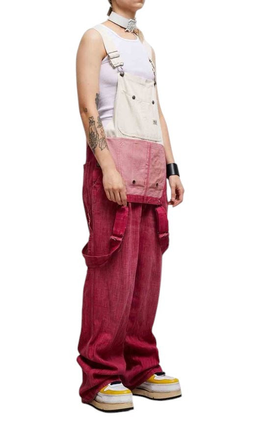 R13 Double Bib Damon Women Overall M Vintage Pink Faded Oversized Denim RRP€1299