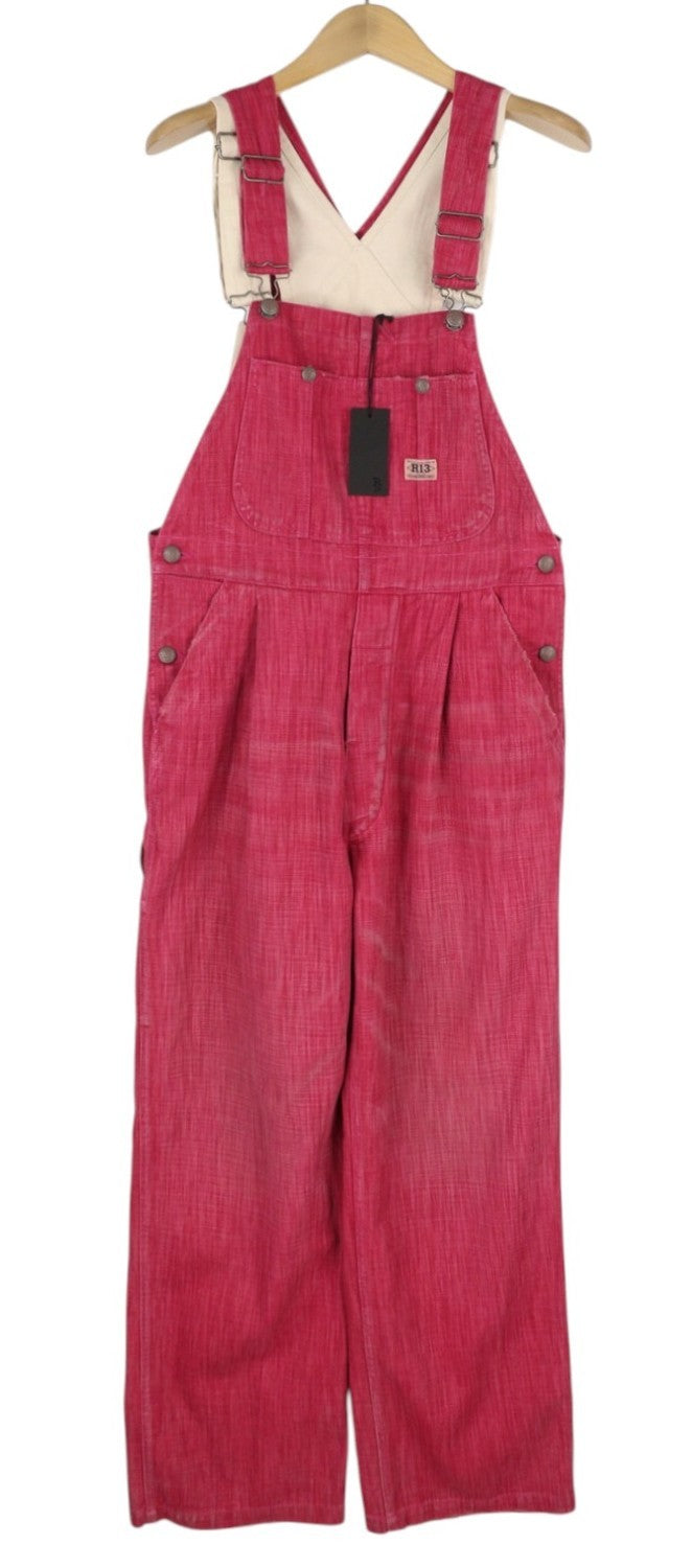 R13 Double Bib Damon Women Overall M Vintage Pink Faded Oversized Denim RRP€1299