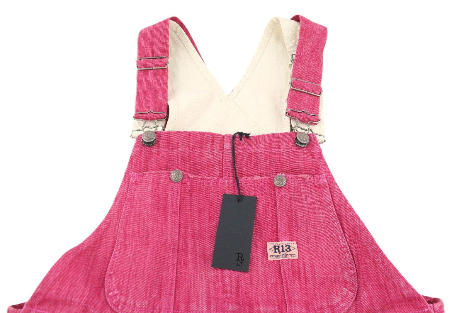 R13 Double Bib Damon Women Overall M Vintage Pink Faded Oversized Denim RRP€1299