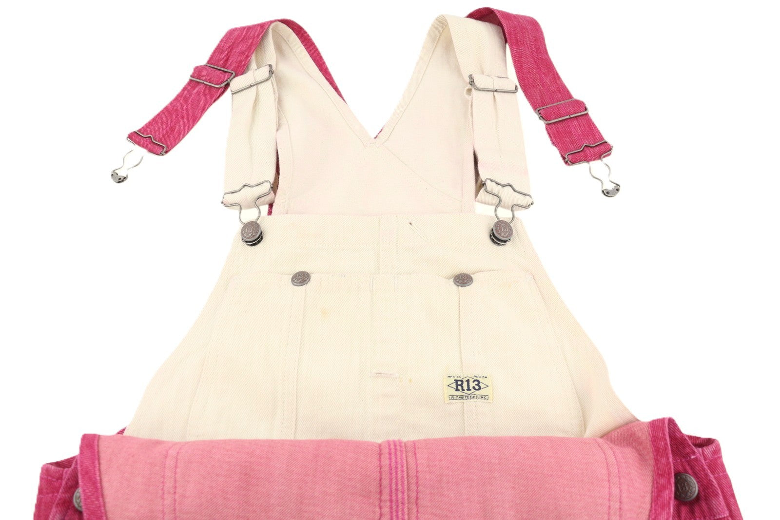 R13 Double Bib Damon Women Overall M Vintage Pink Faded Oversized Denim RRP€1299