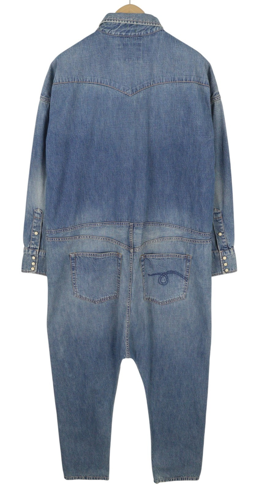 R13 Cowboy Drop Women Jumpsuit M Dekalb Blue Washed Distress Oversized RRP€1699