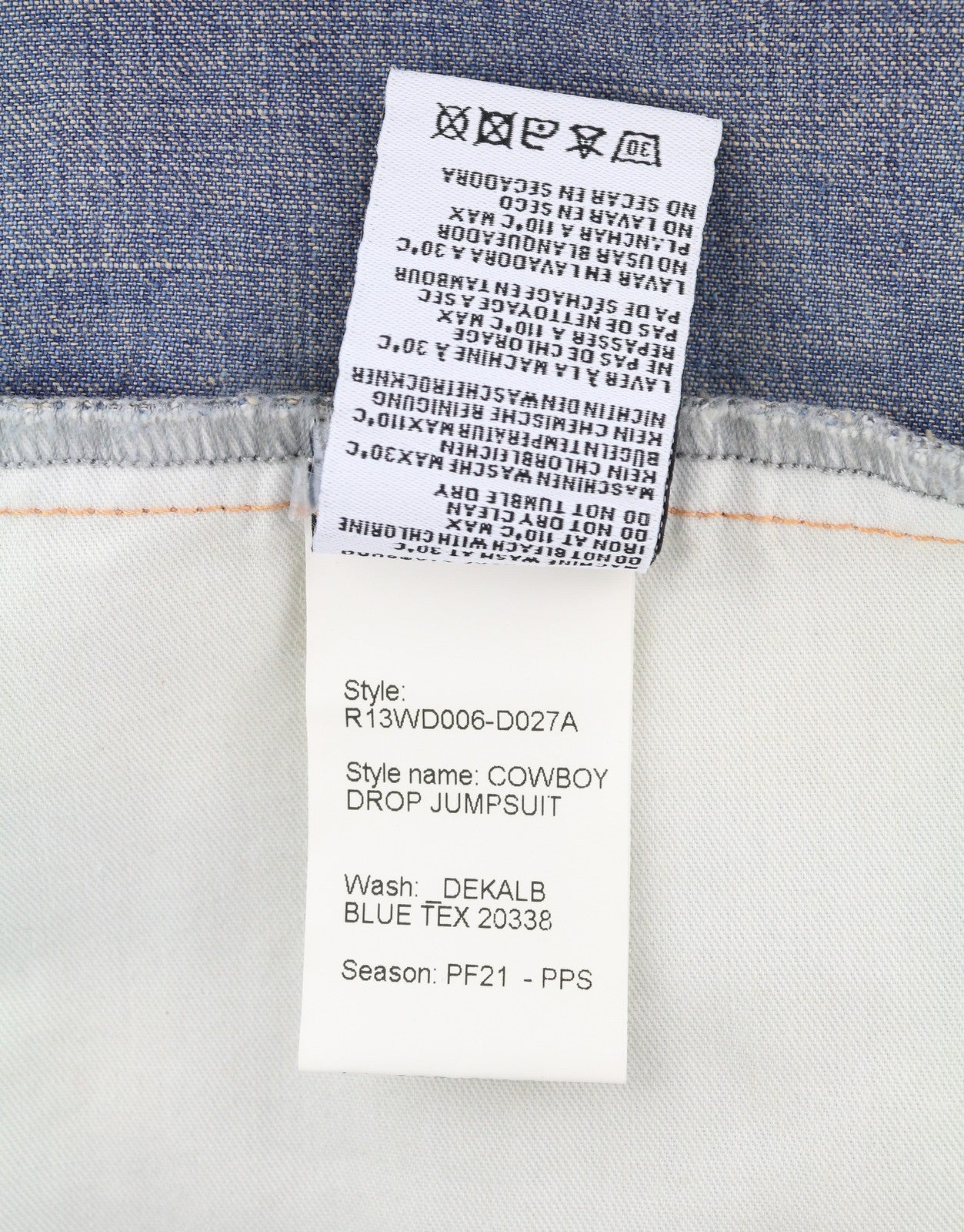 R13 Cowboy Drop Women Jumpsuit M Dekalb Blue Washed Distress Oversized RRP€1699