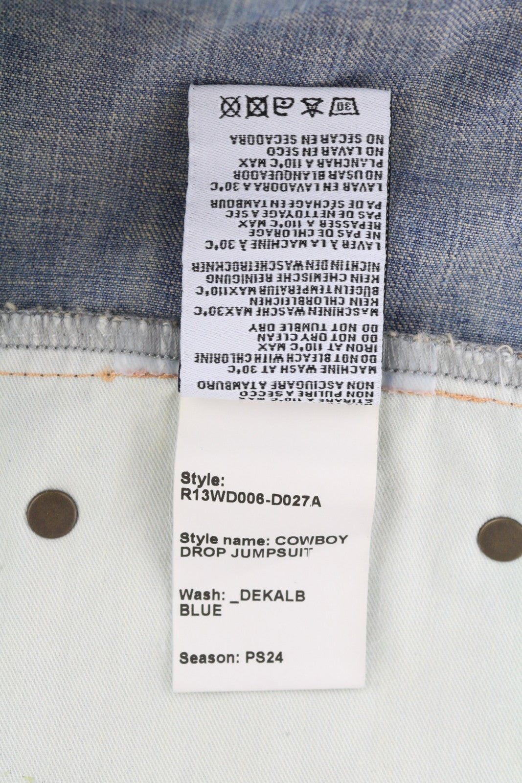 R13 Cowboy Drop Women Jumpsuit XS Dekalb Blue Faded Distress Oversized RRP€1699