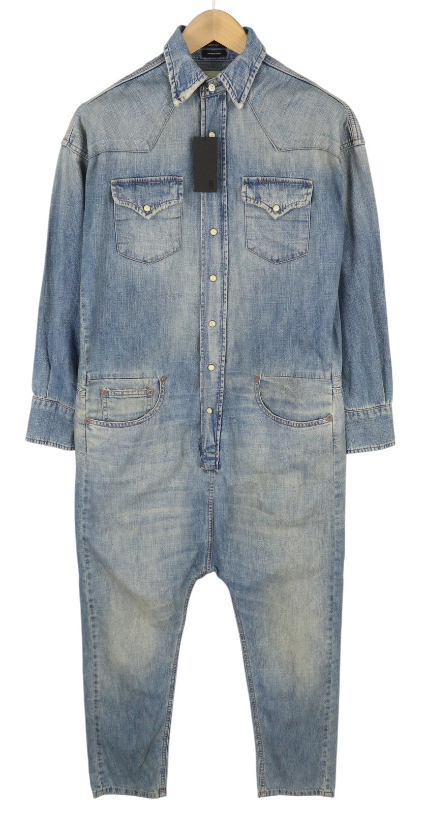 R13 Cowboy Drop Women Jumpsuit XS Dekalb Blue Faded Distress Oversized RRP€1699