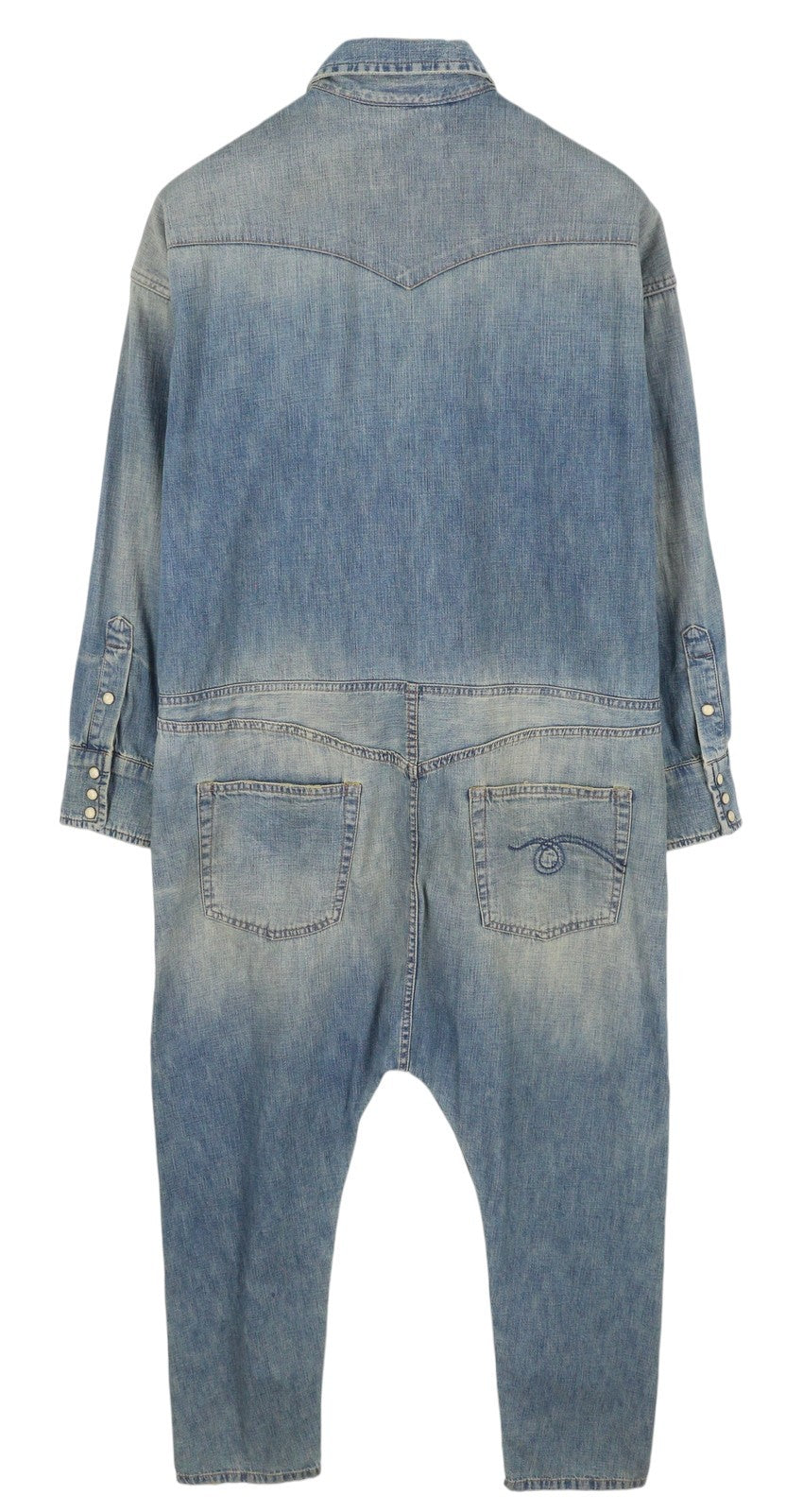 R13 Cowboy Drop Women Jumpsuit XS Dekalb Blue Faded Distress Oversized RRP€1699