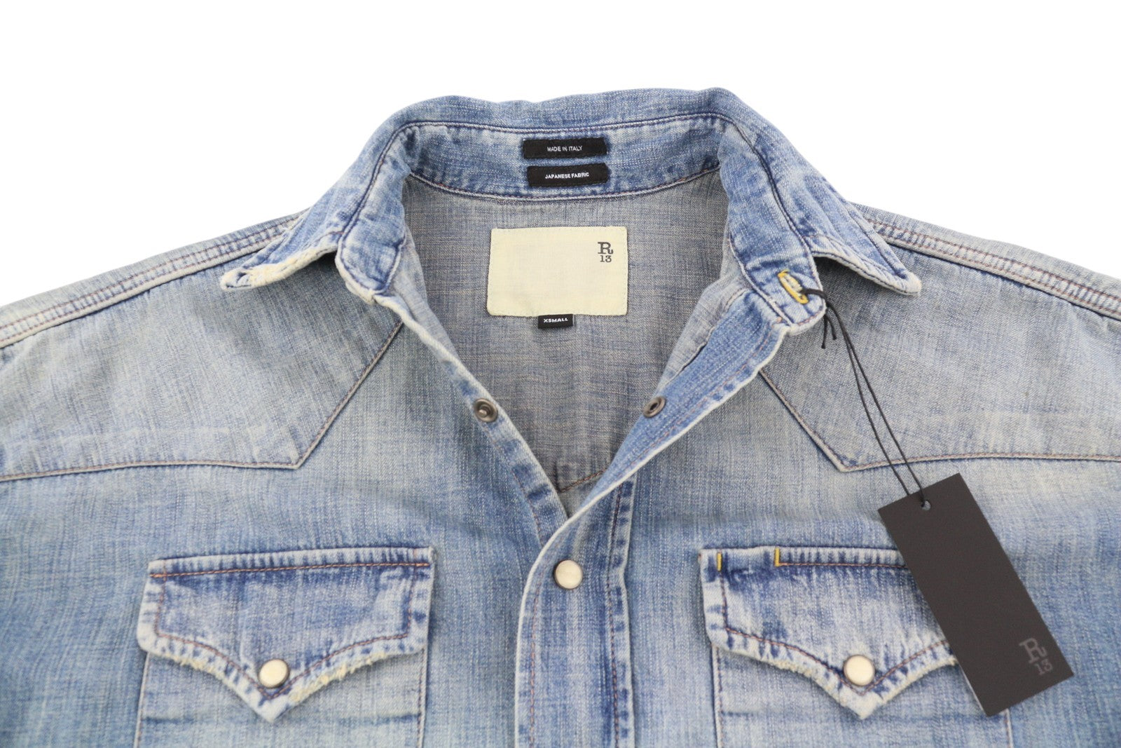 R13 Cowboy Drop Women Jumpsuit XS Dekalb Blue Faded Distress Oversized RRP€1699