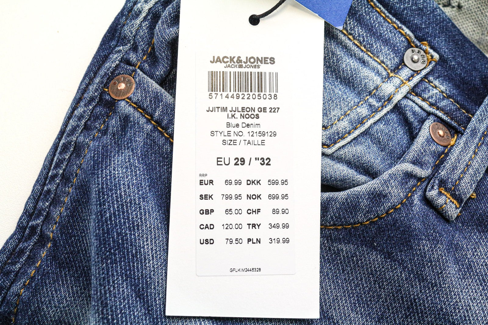 JACK & JONES Tim Men's W29/L32 Blue Wash Jeans Slim Straight Cotton Blend