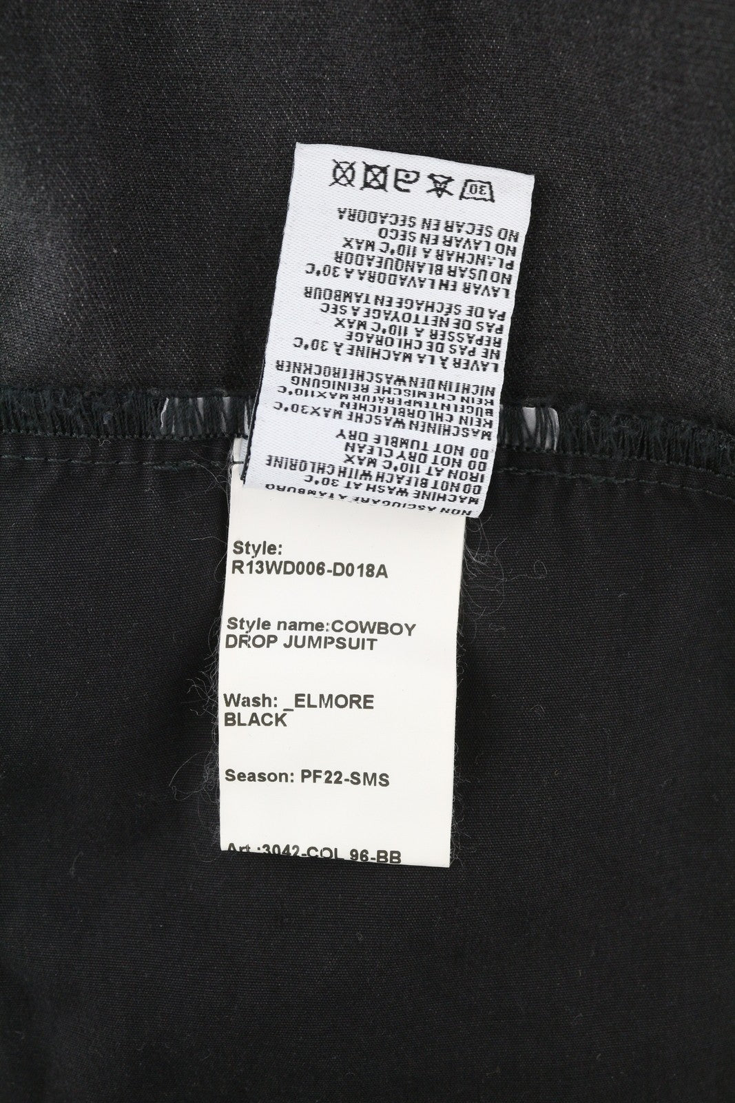 R13 Cowboy Drop Women Jumpsuit M Elmore Black Faded Distress Oversized RRP€1699