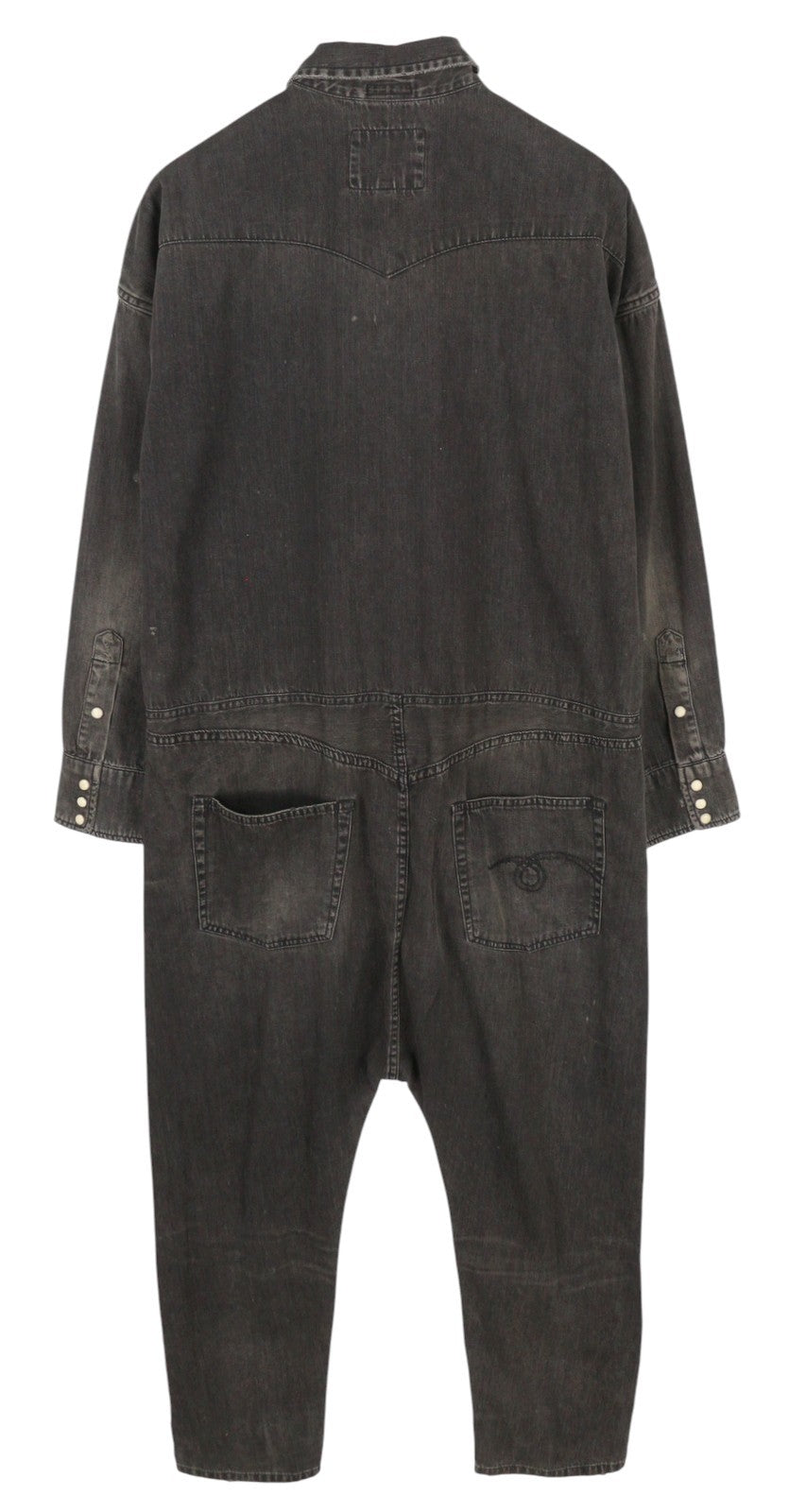 R13 Cowboy Drop Women Jumpsuit M Elmore Black Faded Distress Oversized RRP€1699