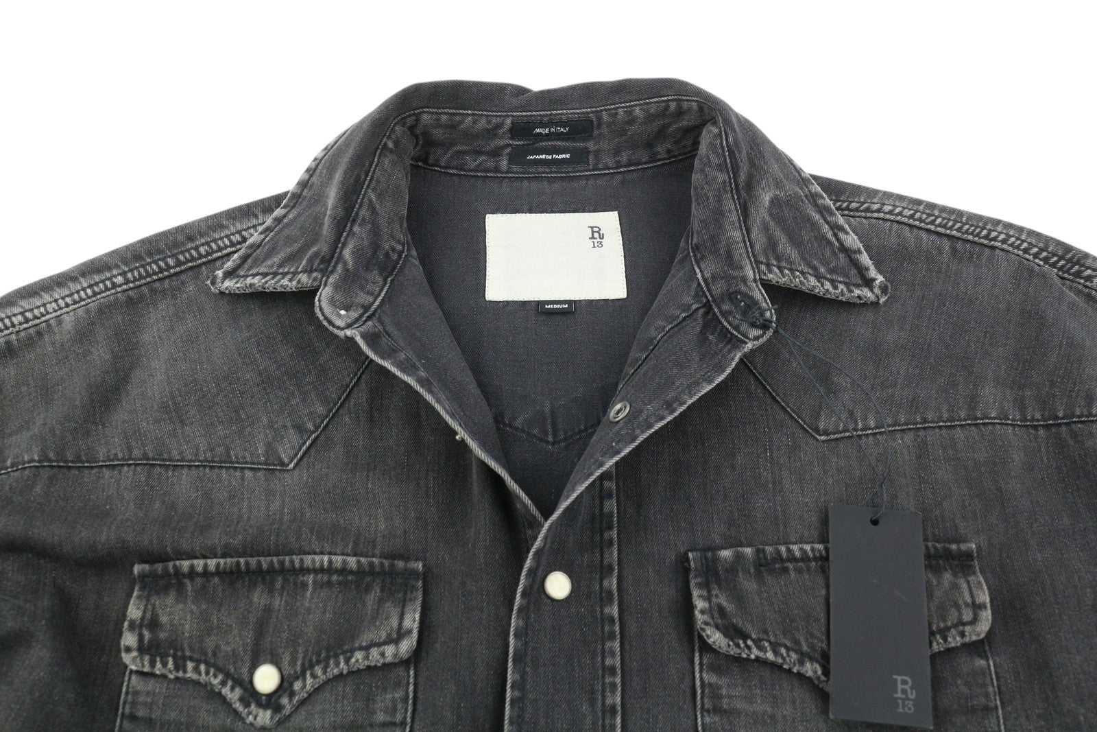 R13 Cowboy Drop Women Jumpsuit M Elmore Black Faded Distress Oversized RRP€1699