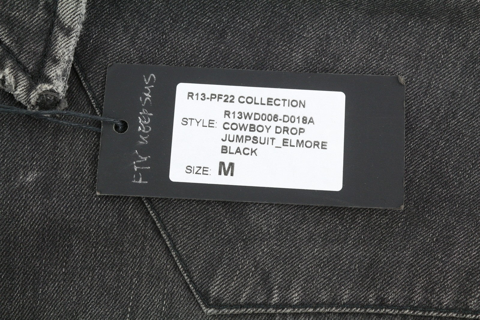 R13 Cowboy Drop Women Jumpsuit M Elmore Black Faded Distress Oversized RRP€1699