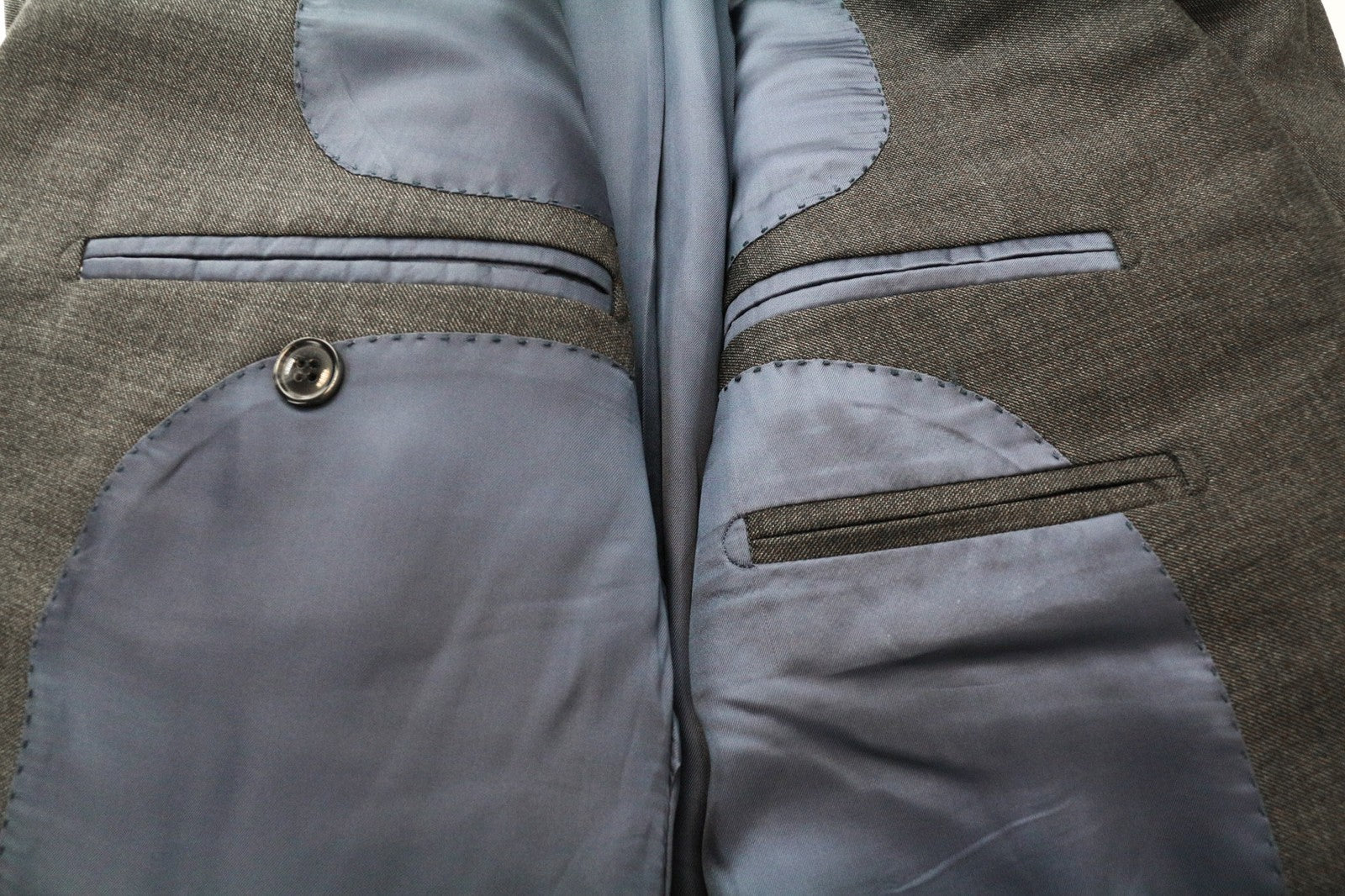 SUITSUPPLY Men's UK40S Mid Grey Melange Sharkskin Wool Blazer Slim Formal Cut