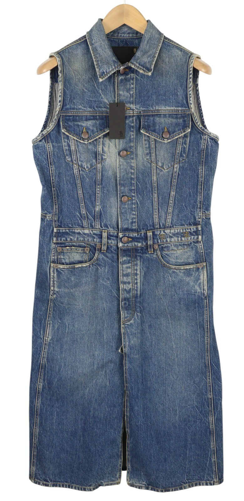 R13 Nico Trucker Coat Women Dress M Blue Denim Faded Buttoned Kelly Tex RRP€899