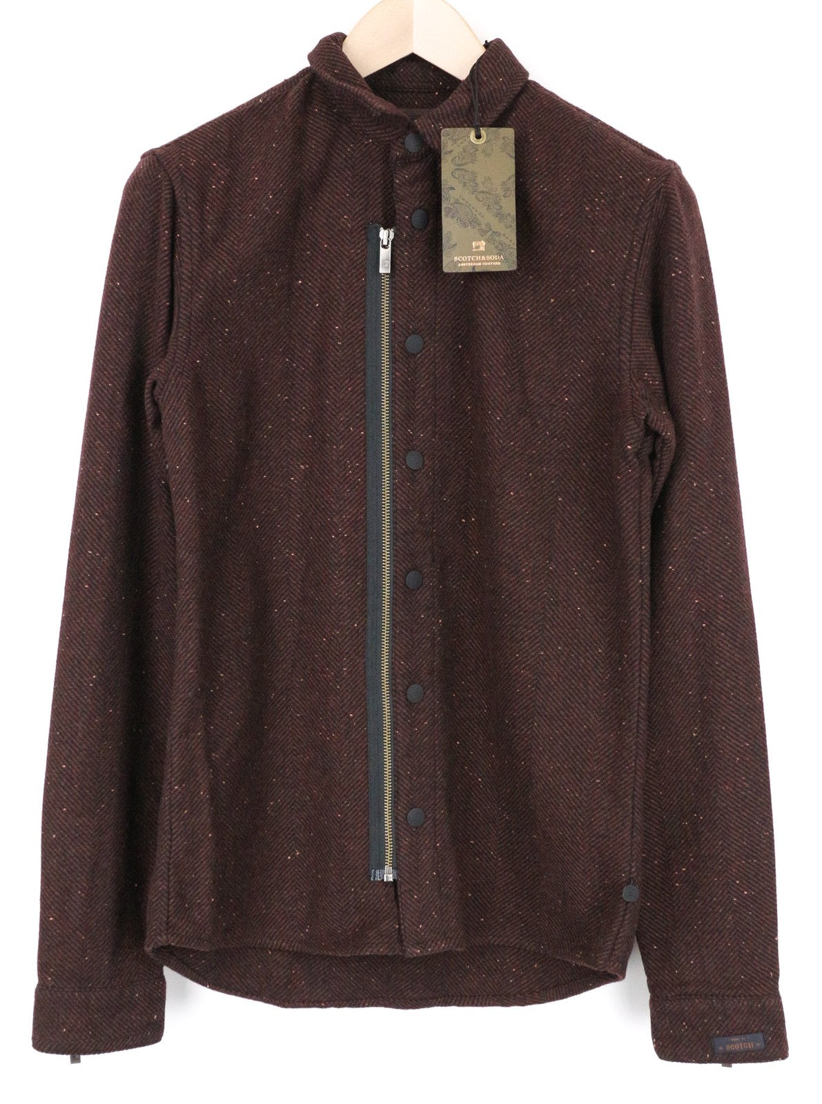 SCOTCH & SODA Men's Overshirt S Brown Purple Wool Blend Pattern Shacket