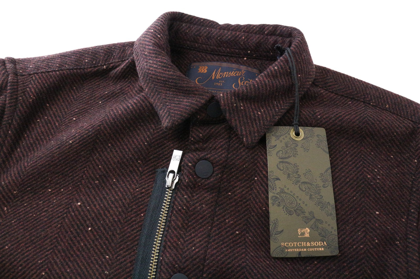 SCOTCH & SODA Men's Overshirt S Brown Purple Wool Blend Pattern Shacket