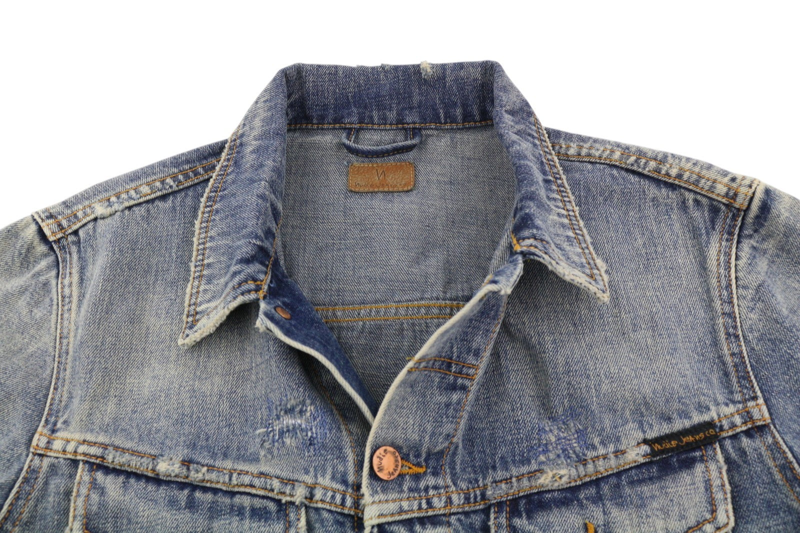 NUDIE JEANS Billy Men Jacket M Shimmering Indigo Button-Up Distress Denim Blue