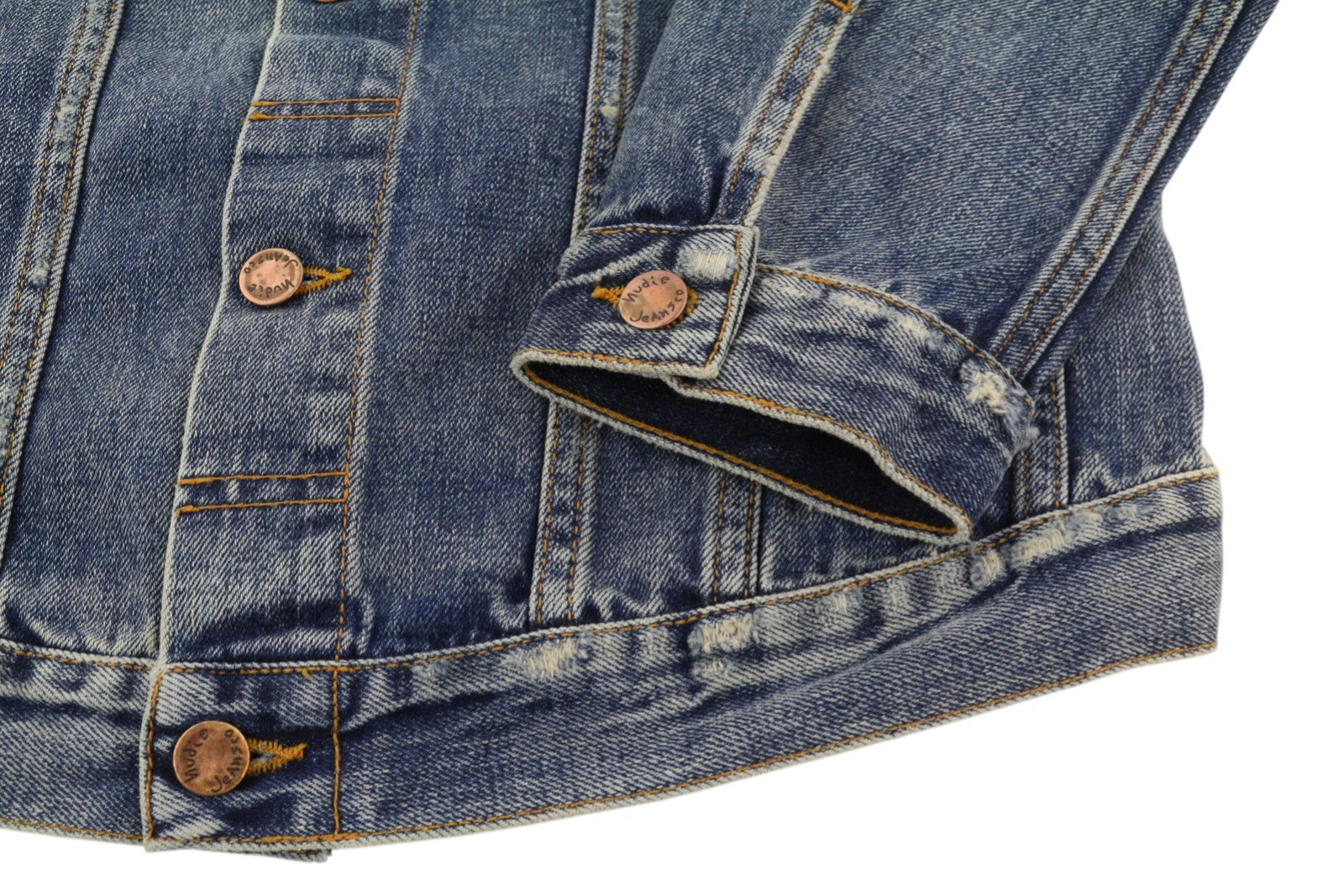 NUDIE JEANS Billy Men Jacket M Shimmering Indigo Button-Up Distress Denim Blue