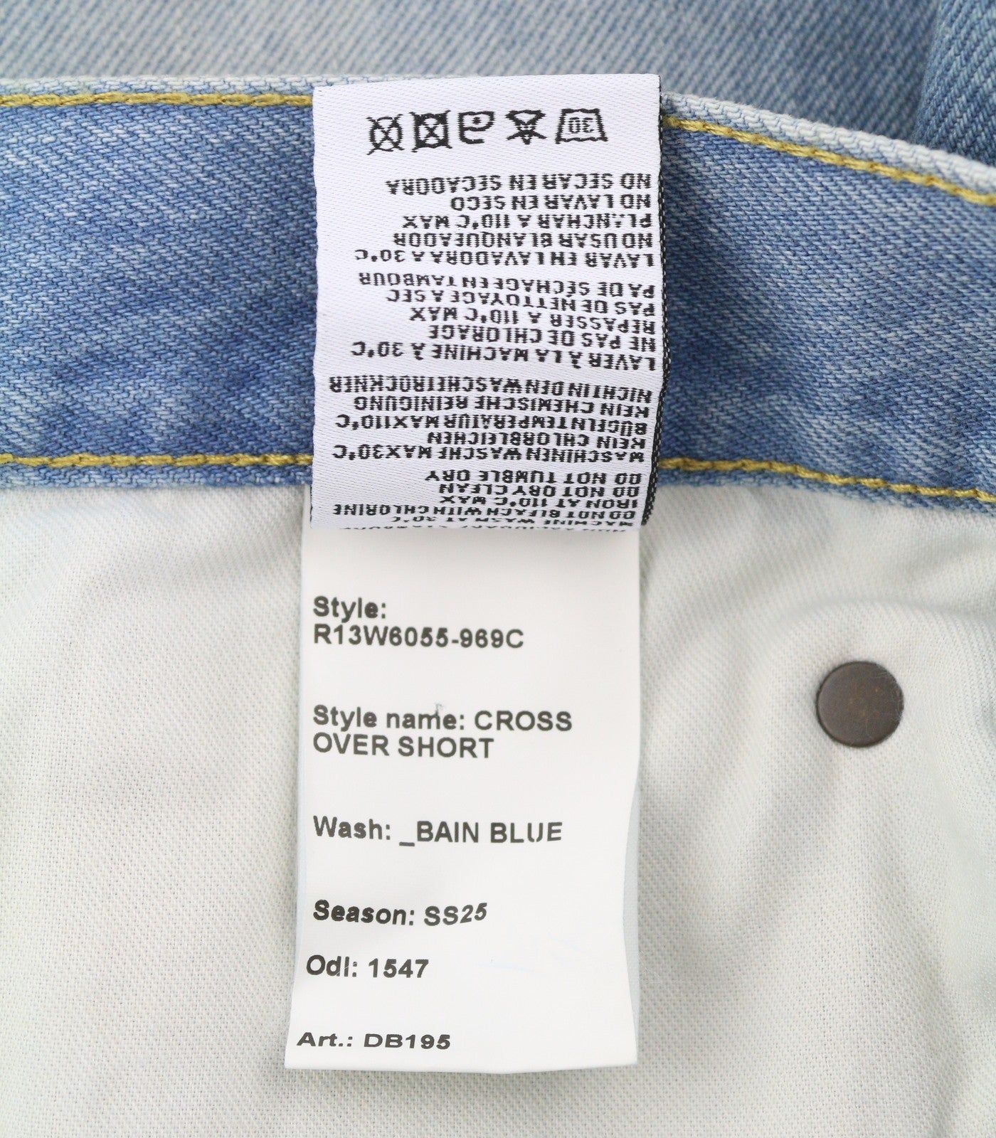 R13 Cross Over Women Shorts 26 Faded Denim Blue Asymmetrical Distress RRP€599