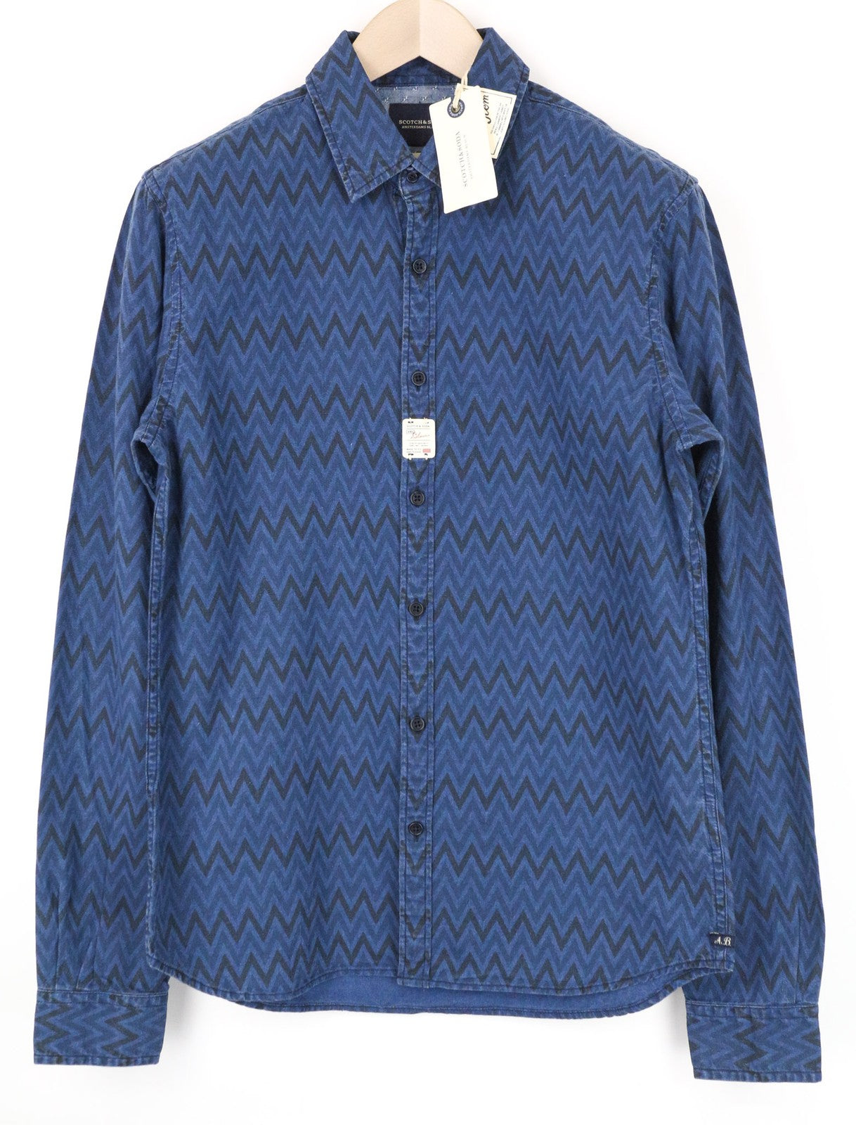 SCOTCH & SODA Ams Blauw Men's M Blue Cotton Pattern Shirt Denim Style