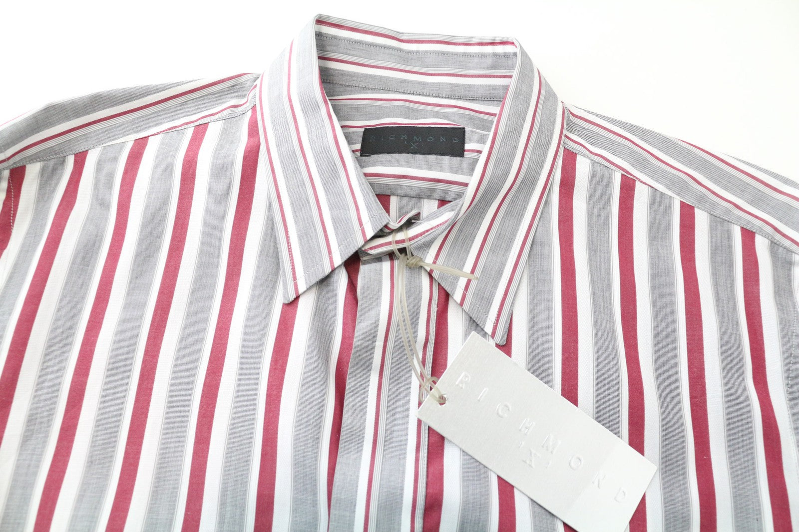 RICHMOND Men's Grey Red Stripe Cotton Shirt 48 Long Sleeve Button-Up