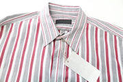 RICHMOND Men's Grey Red Stripe Cotton Shirt 48 Long Sleeve Button-Up