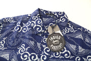 DENHAM Women's XS Indigo Blue Pattern Cotton Linen Blend Melange Shirt
