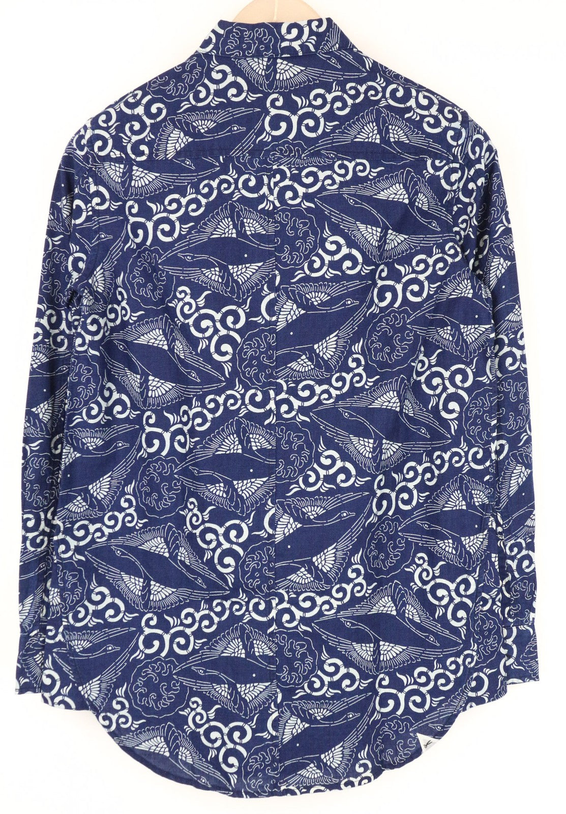 DENHAM Women's XS Indigo Blue Pattern Cotton Linen Blend Melange Shirt