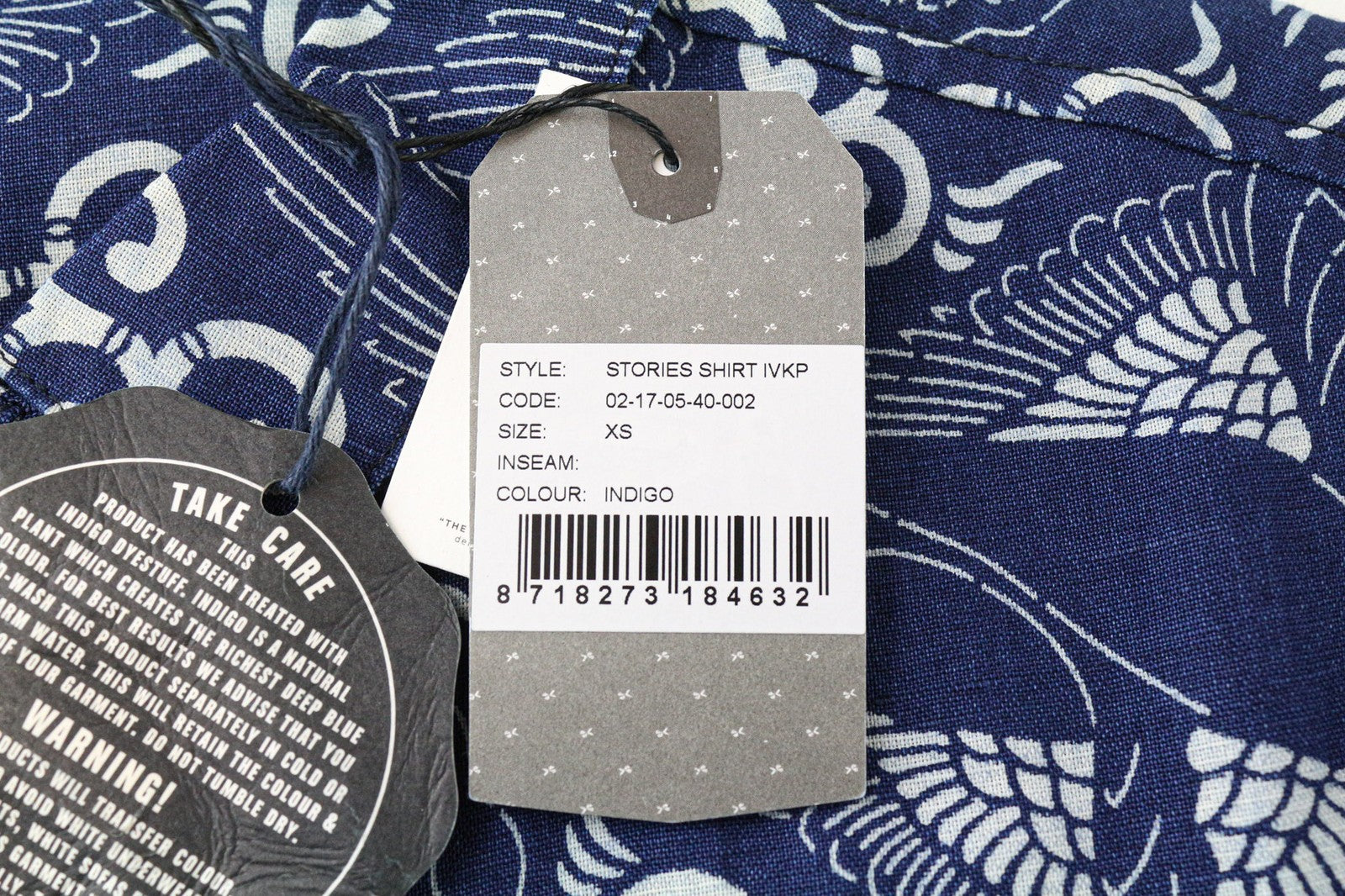 DENHAM Women's XS Indigo Blue Pattern Cotton Linen Blend Melange Shirt