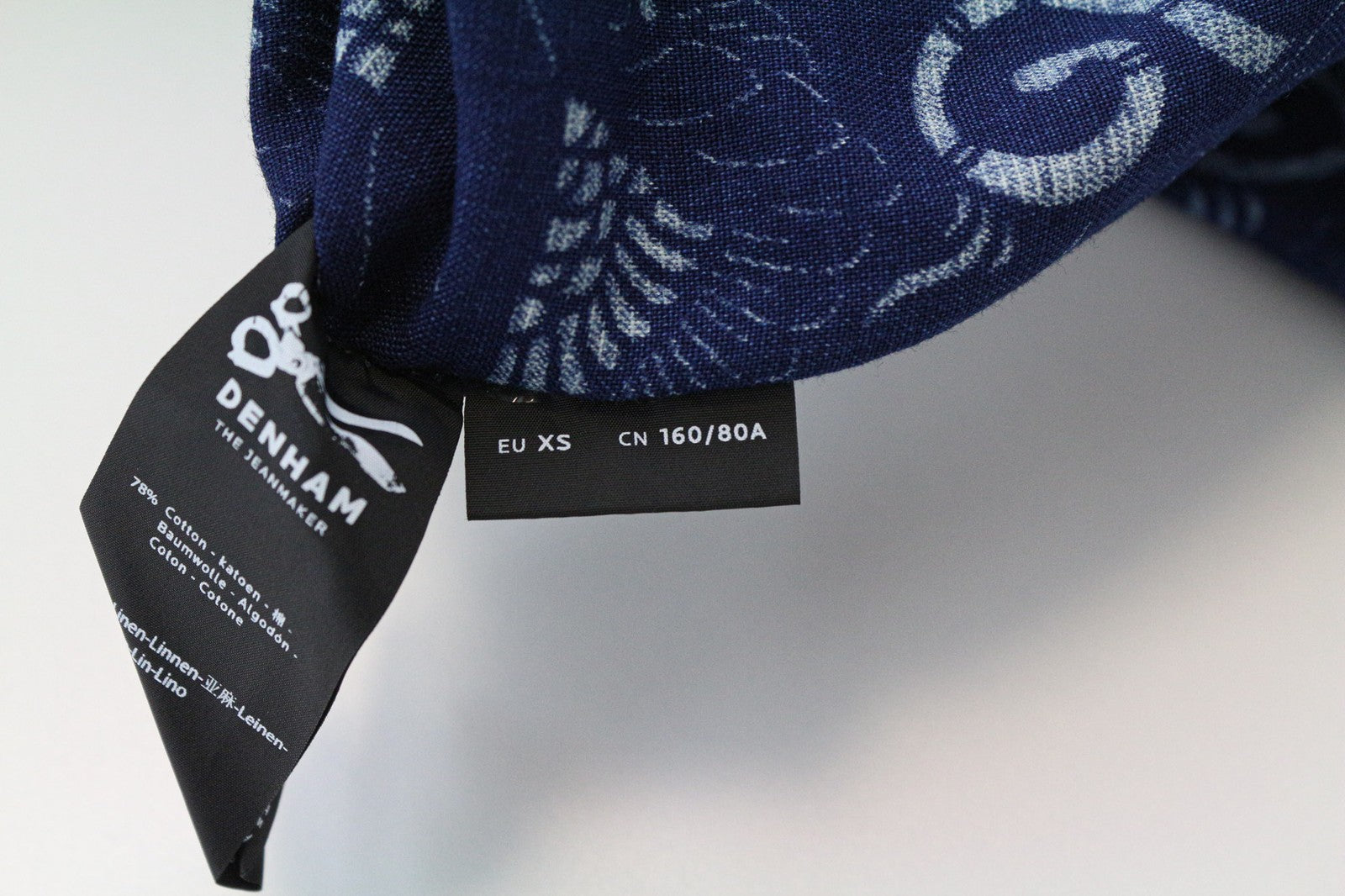 DENHAM Women's XS Indigo Blue Pattern Cotton Linen Blend Melange Shirt