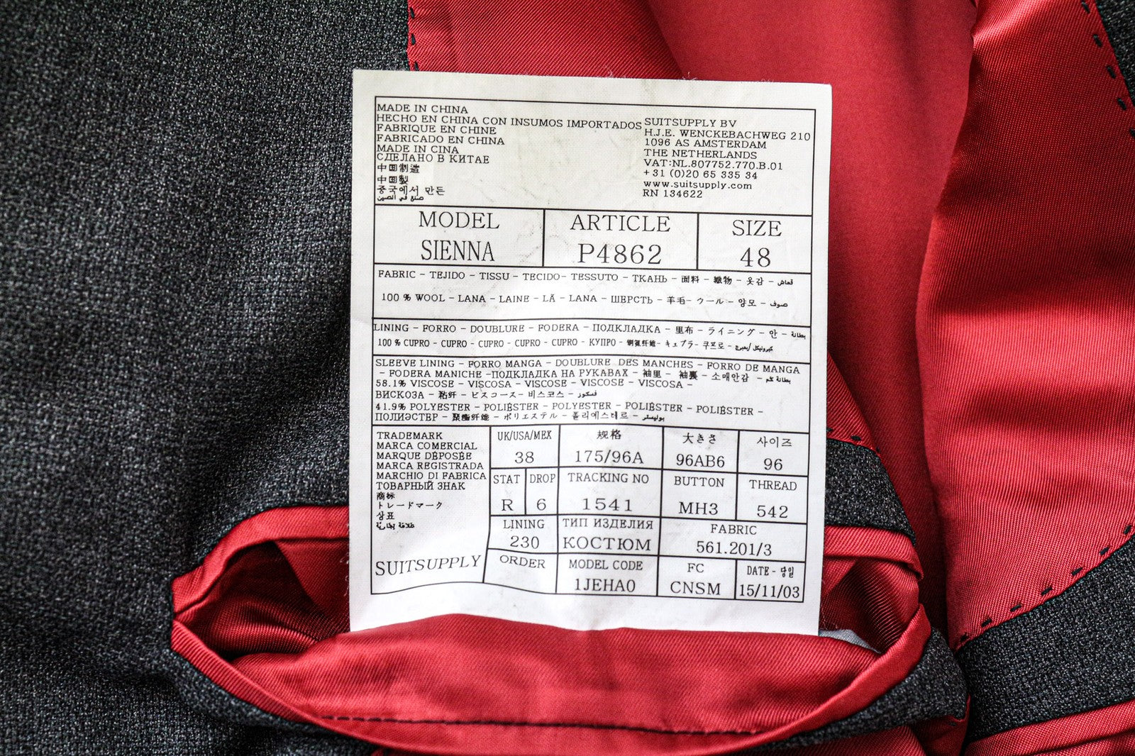 SUITSUPPLY Sienna Men's UK38R Grey Melange Wool Blazer Formal Classic Lined