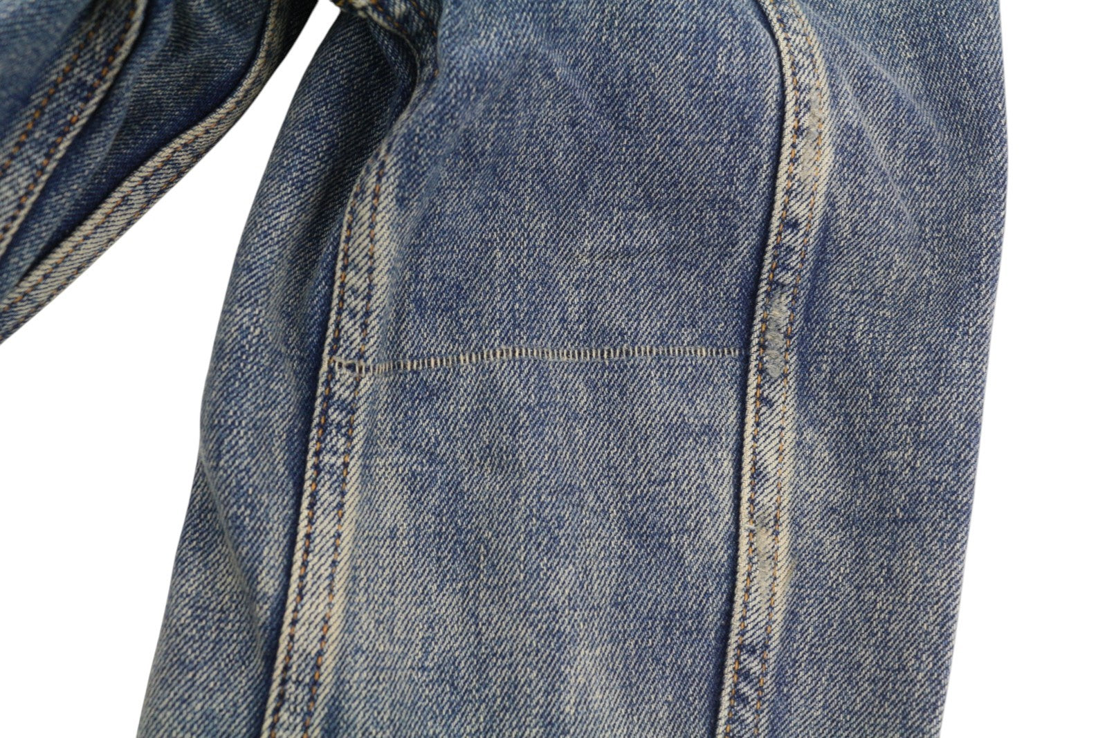 NUDIE JEANS vyriška striukė M, džinso mėlyna, išblukusi, nusagstyta, laisvalaikio stiliaus su sagomis užsegama apykakle 