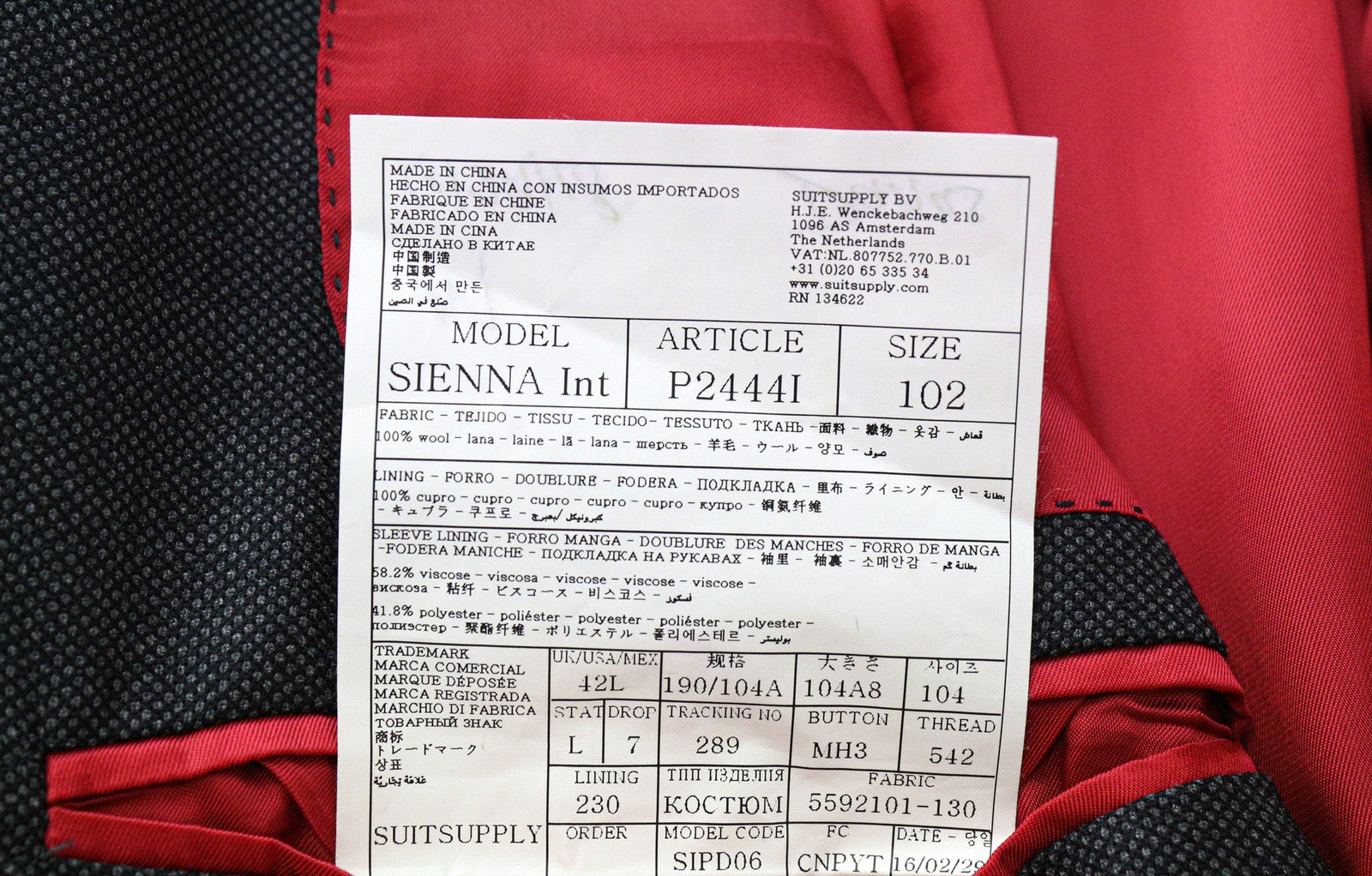 SUITSUPPLY Sienna Men's UK42L Grey Birdseye Check Wool Blazer Melange Formal