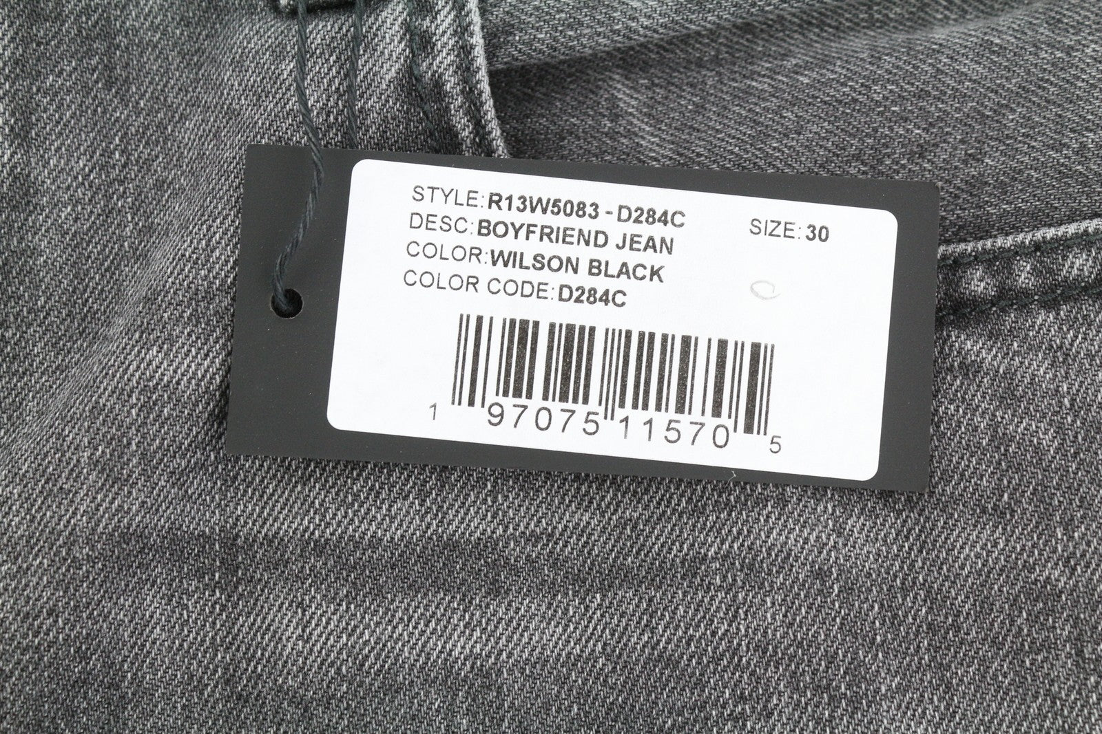 R13 Boyfriend Women Jeans 30 Wilson Black Faded Washed Ankle Cropped SS25