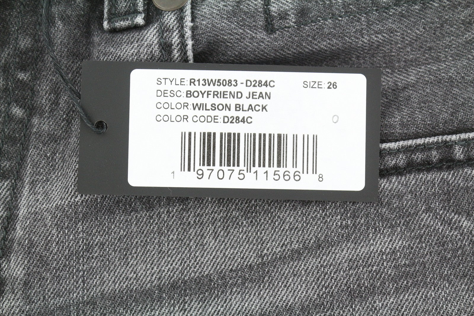 R13 Boyfriend Women Jeans 26 Wilson Black Faded Washed Ankle Length SS25