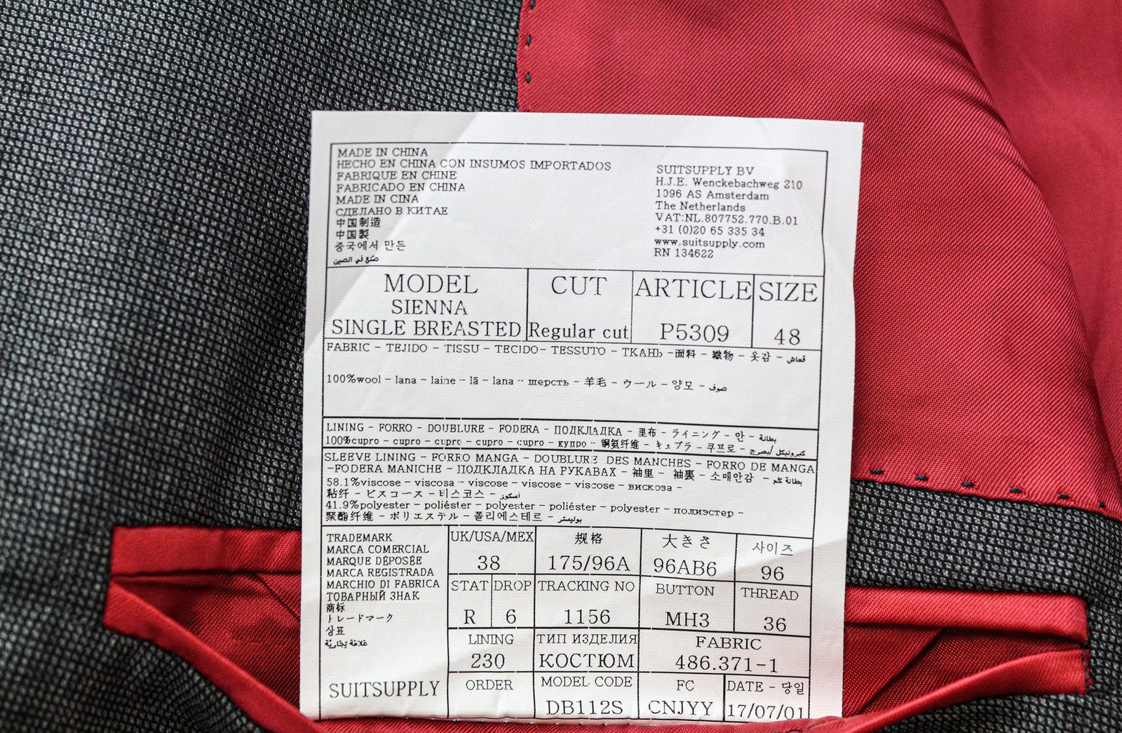 SUITSUPPLY Sienna Men's UK38R Grey Birdseye Check Wool Blazer Melange Classic