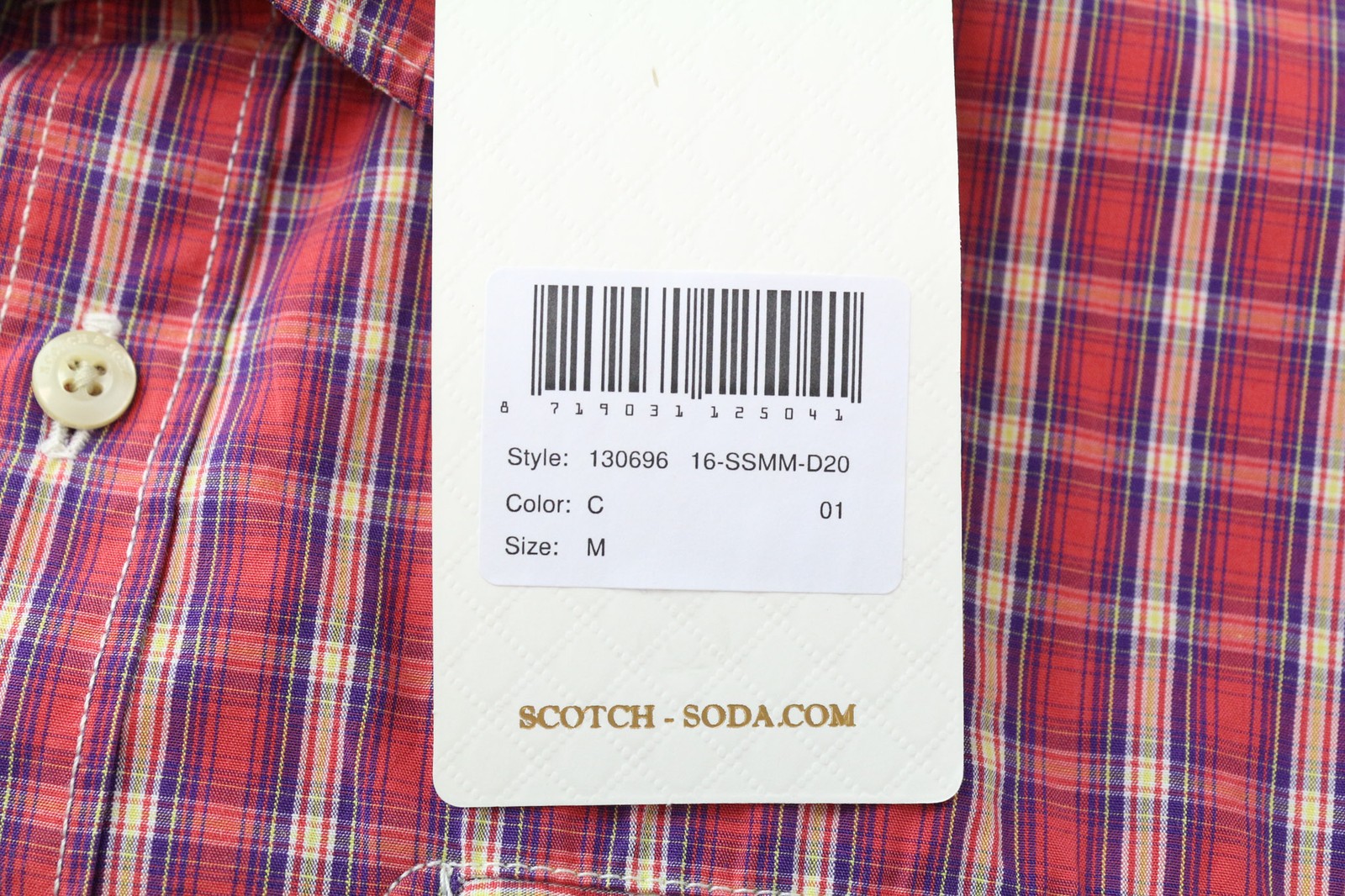 SCOTCH & SODA Men's M Red Plaid Cotton Check Shirt Melange Button Up Classic