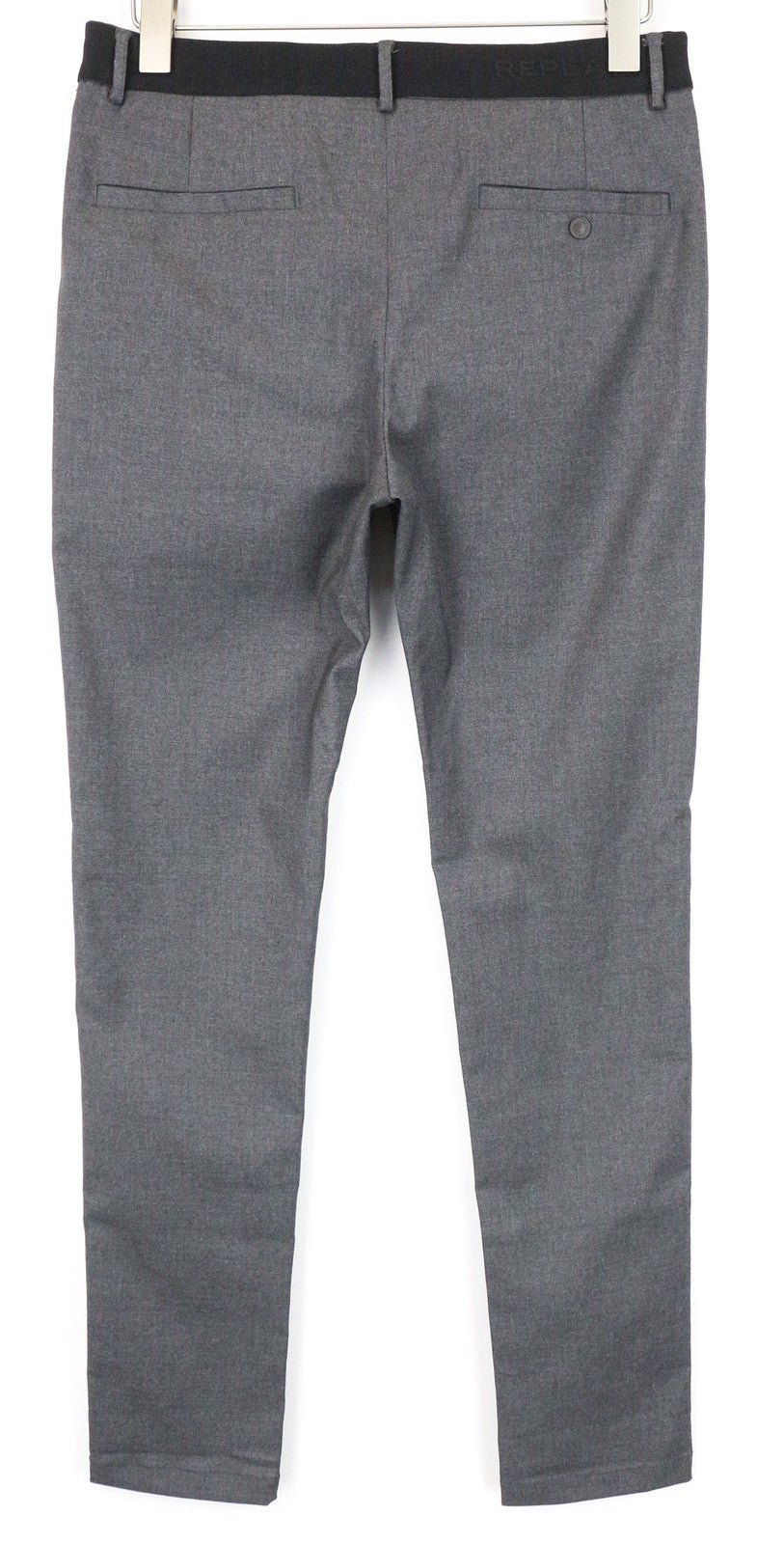 REPLAY Men's W30/L32 Grey Stretch Trousers Slim Flat-Front Formal