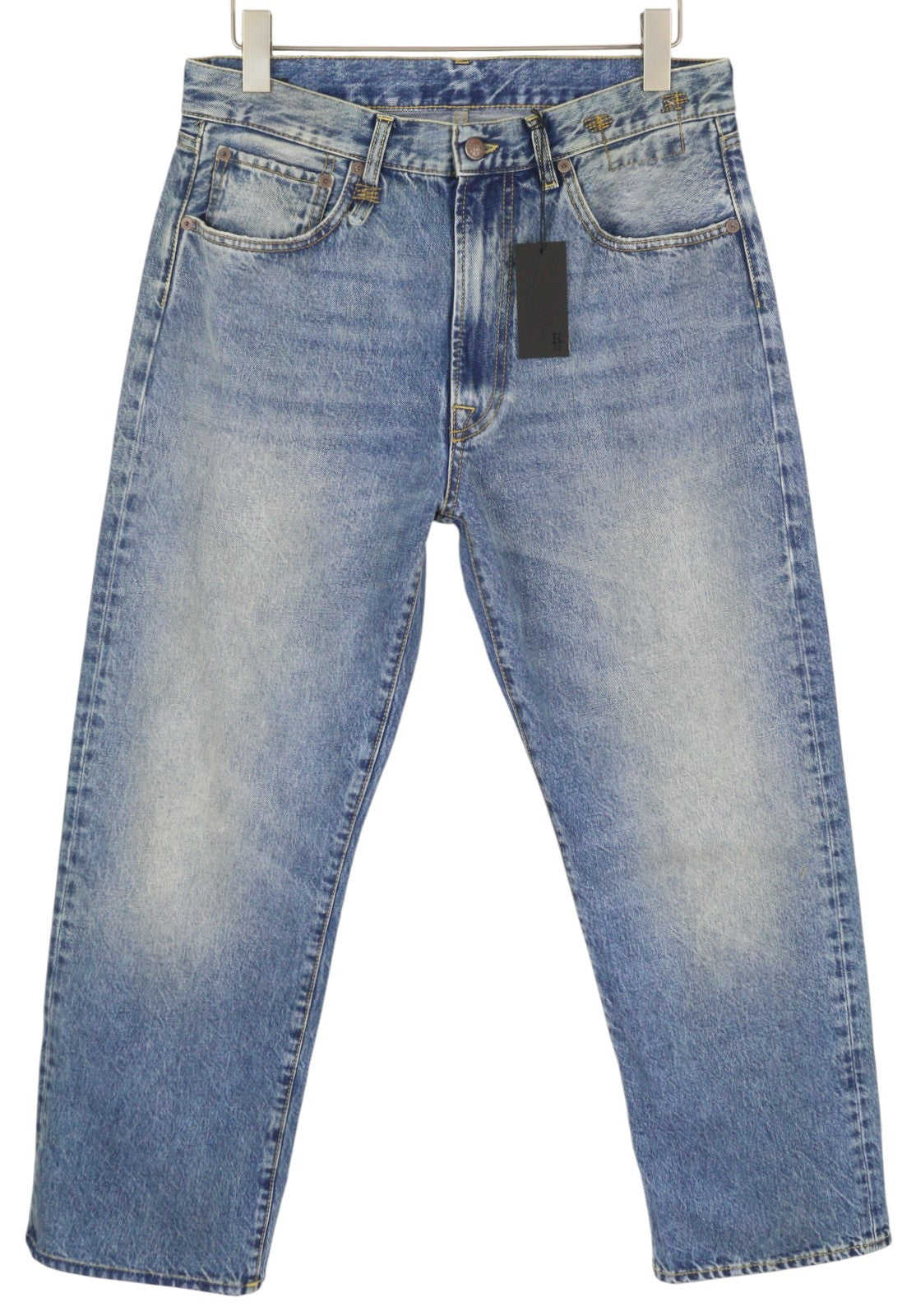 R13 Cuffed X-BF Men Jeans 33 Jasper Ankle Length Zip Fly Washed Faded SS25 Blue