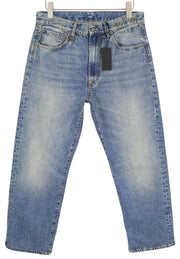 R13 Cuffed X-BF Men Jeans 33 Jasper Ankle Length Zip Fly Washed Faded SS25 Blue