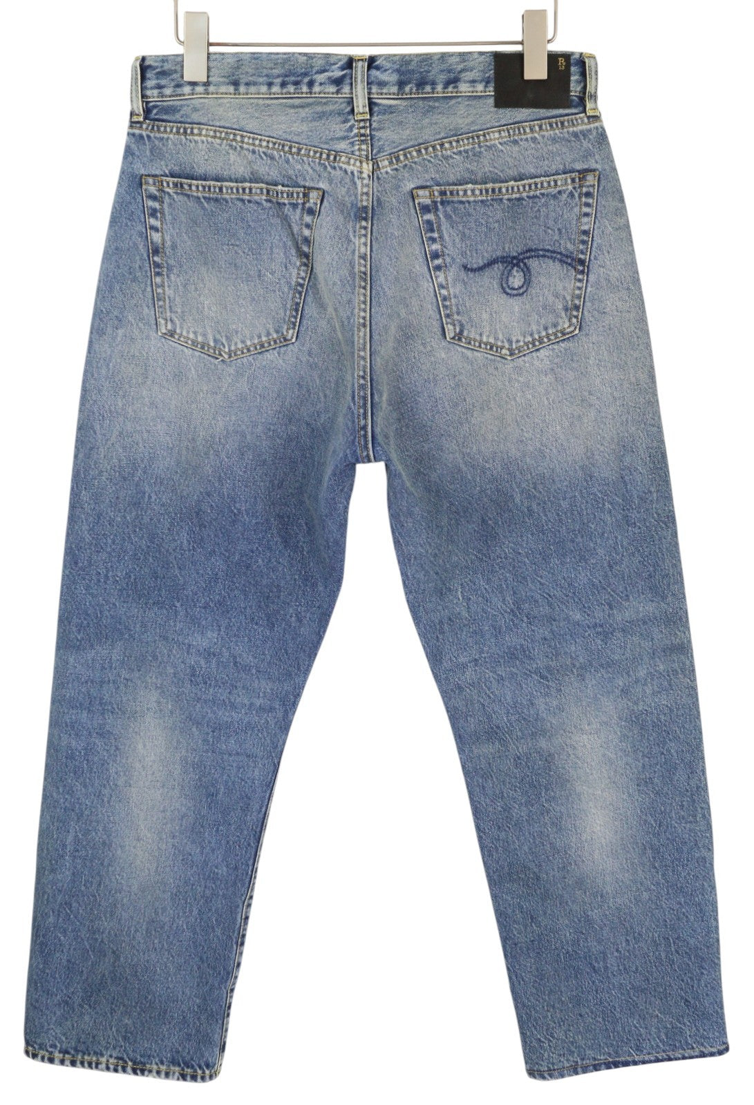 R13 Cuffed X-BF Men Jeans 33 Jasper Ankle Length Zip Fly Washed Faded SS25 Blue