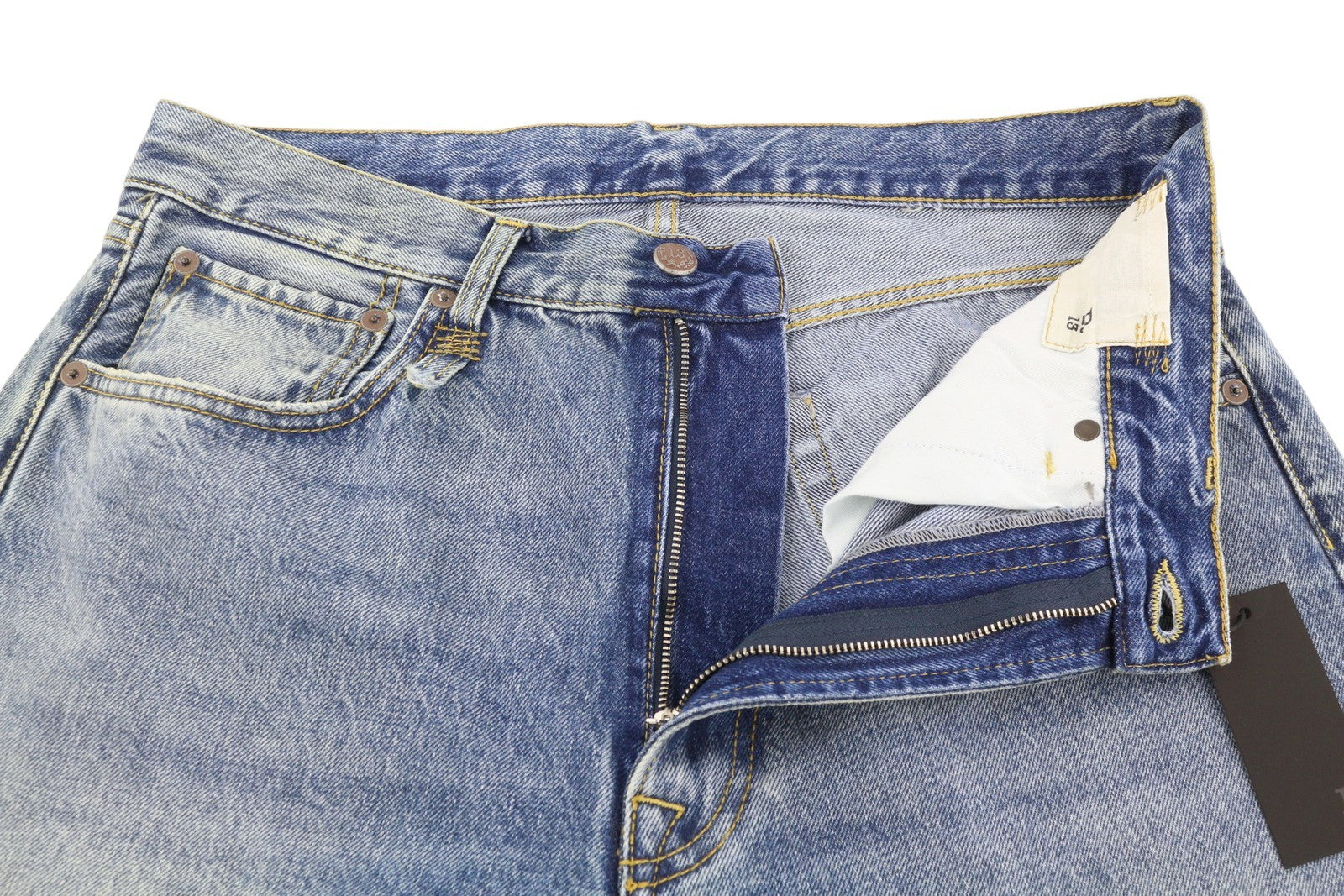 R13 Cuffed X-BF Men Jeans 33 Jasper Ankle Length Zip Fly Washed Faded SS25 Blue