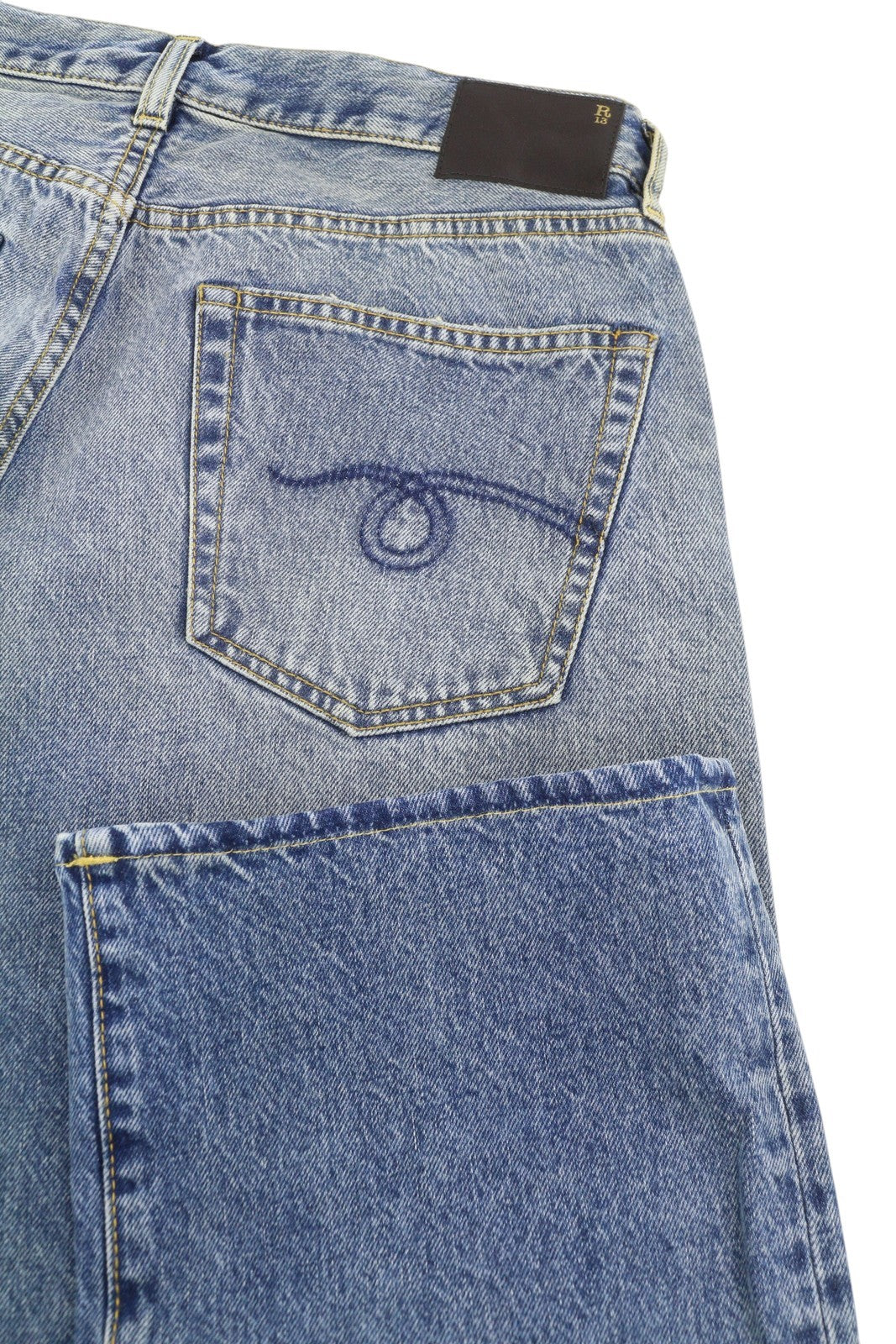 R13 Cuffed X-BF Men Jeans 33 Jasper Ankle Length Zip Fly Washed Faded SS25 Blue