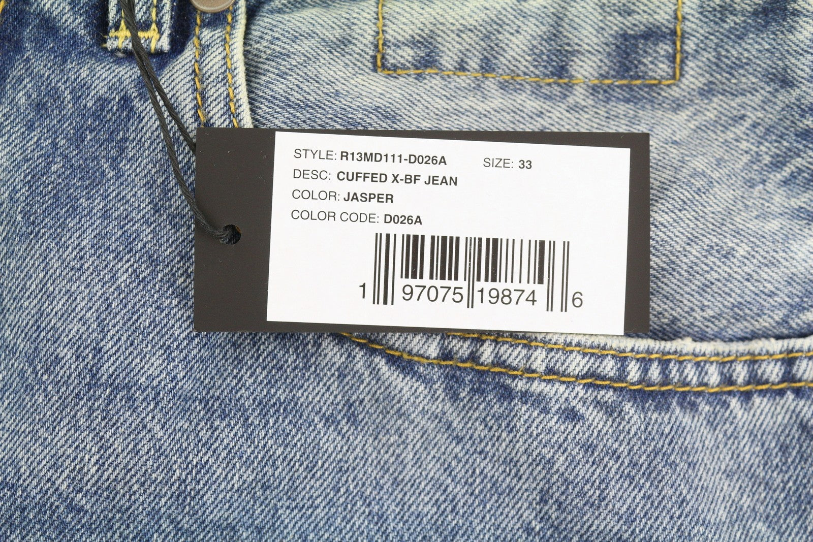 R13 Cuffed X-BF Men Jeans 33 Jasper Ankle Length Zip Fly Washed Faded SS25 Blue